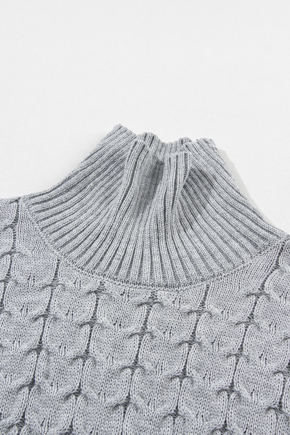 Cable Knit Turtleneck Batwing Short Sleeve Sweater