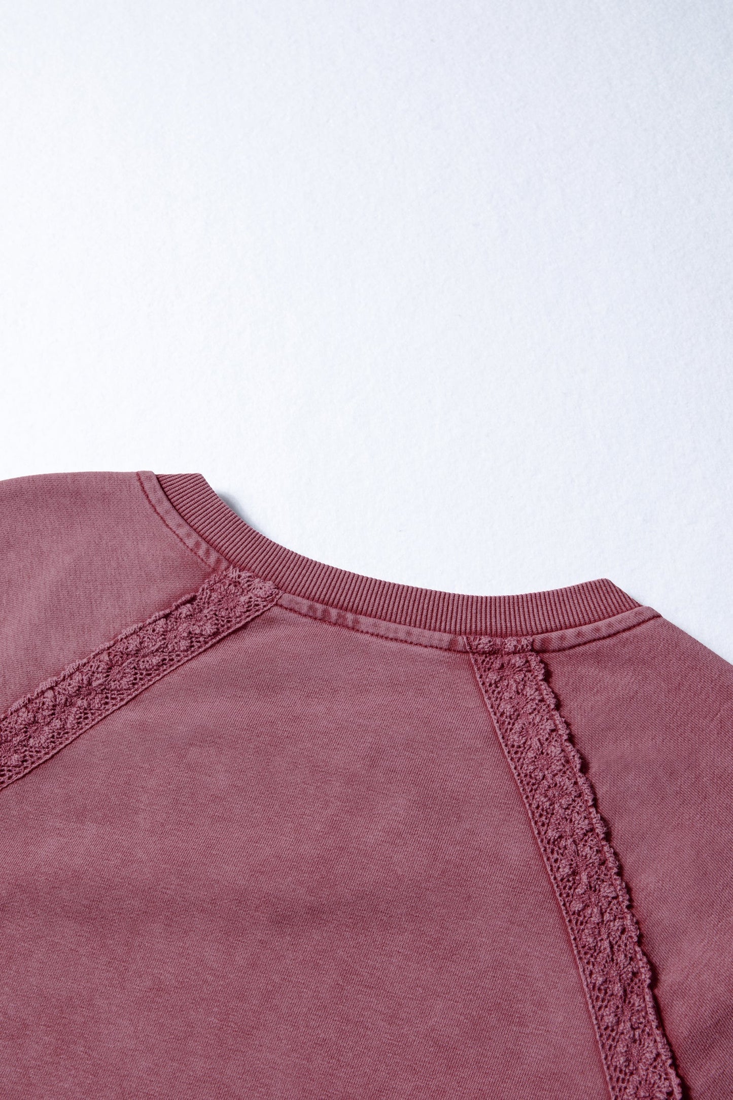 Lace Patchwork Mineral Wash Notched Neck Sweatshirt