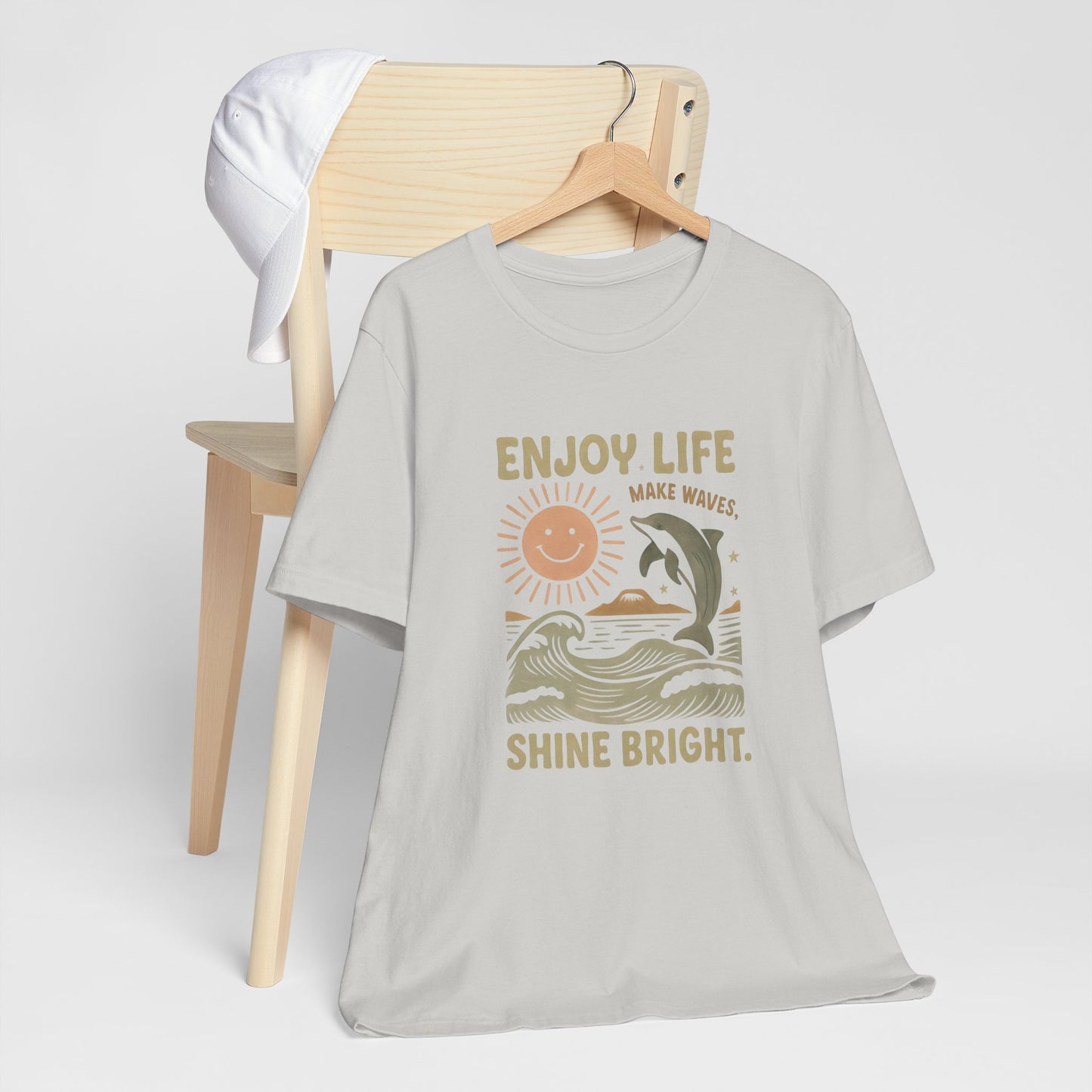 Enjoy Life Short Sleeve Tee - Retro Beach Vibes, Summer Style, Perfect Gift, Casual Wear, Dolphin Design, Fun Shirt