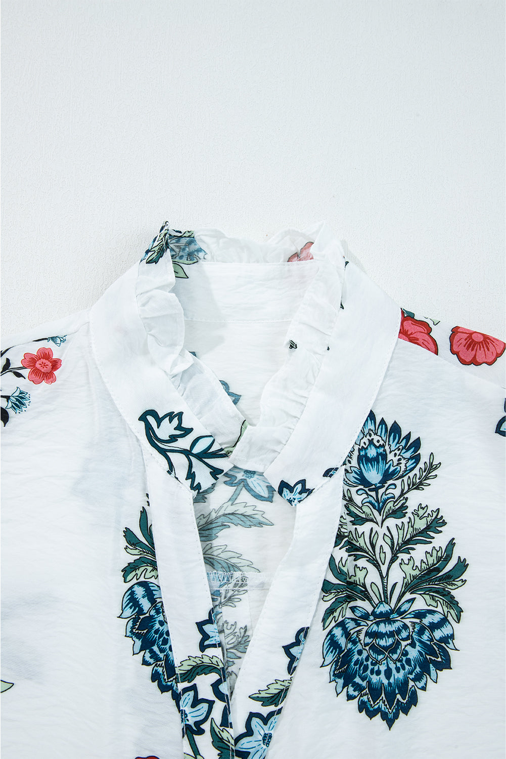 Floral Frilled V-Neck Long Sleeve Buttoned Shirt