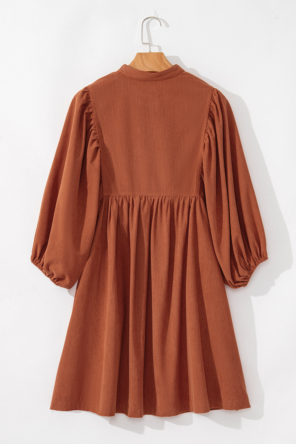 Solid Corduroy 3/4 Sleeve Snap Button Dress