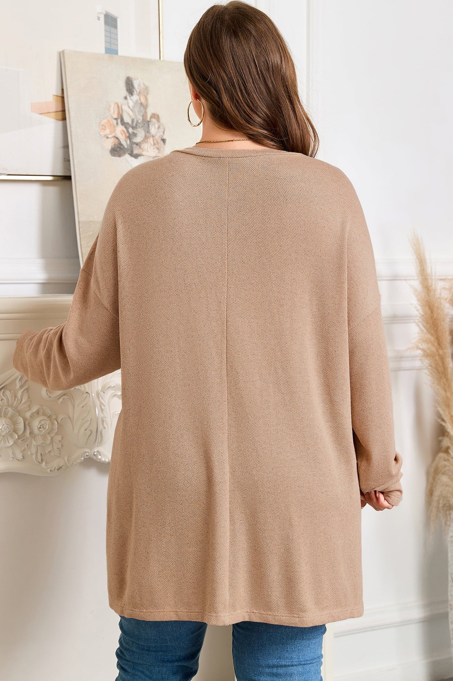 Plus Size Textured Knit Long Sleeve Tunic Top
