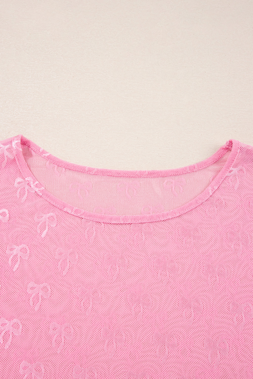 Plus Size Bow Tie Mesh Embroidered Long Sleeve Top