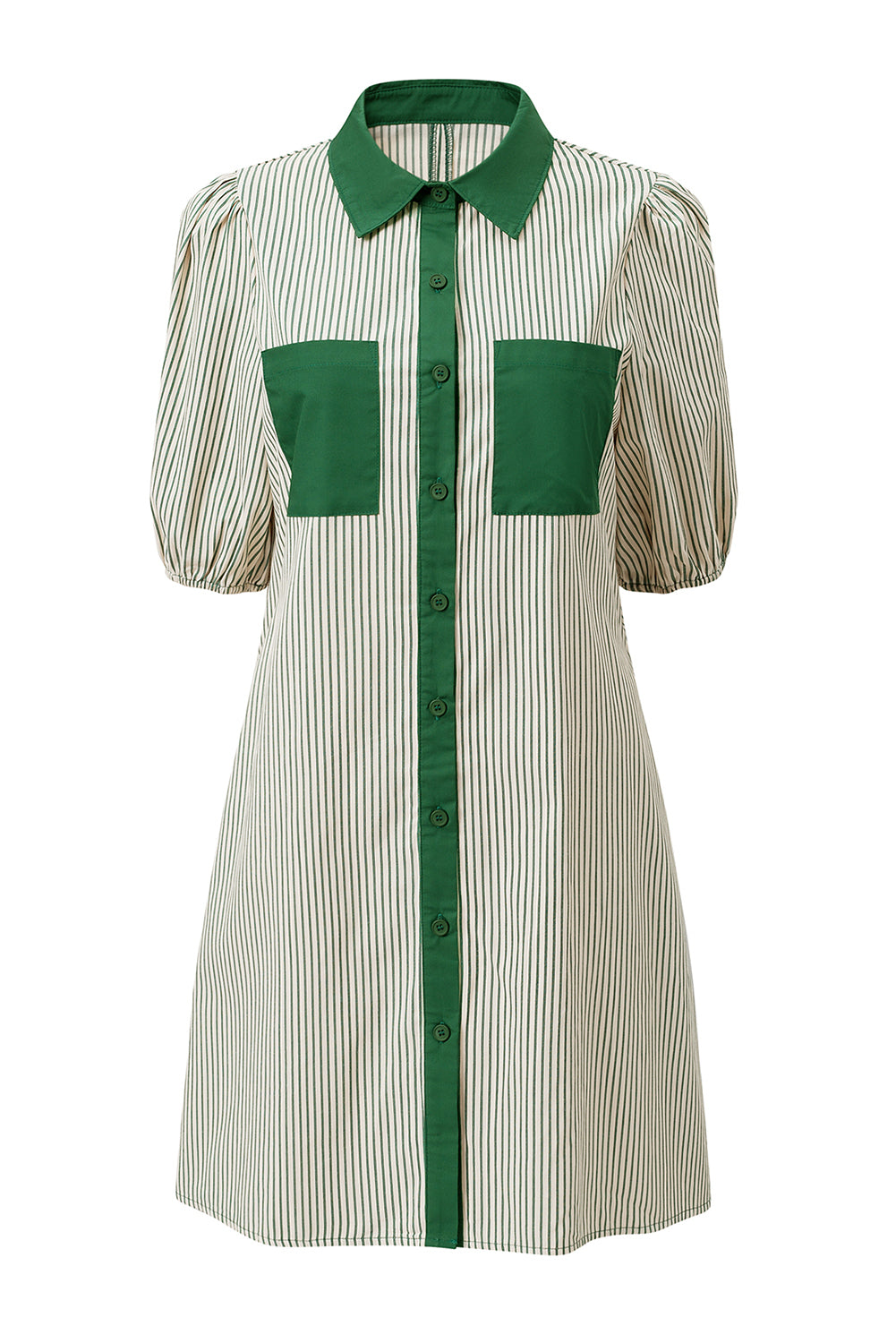 Stripe Patchwork Chest Pocket Mini Shirt Dress