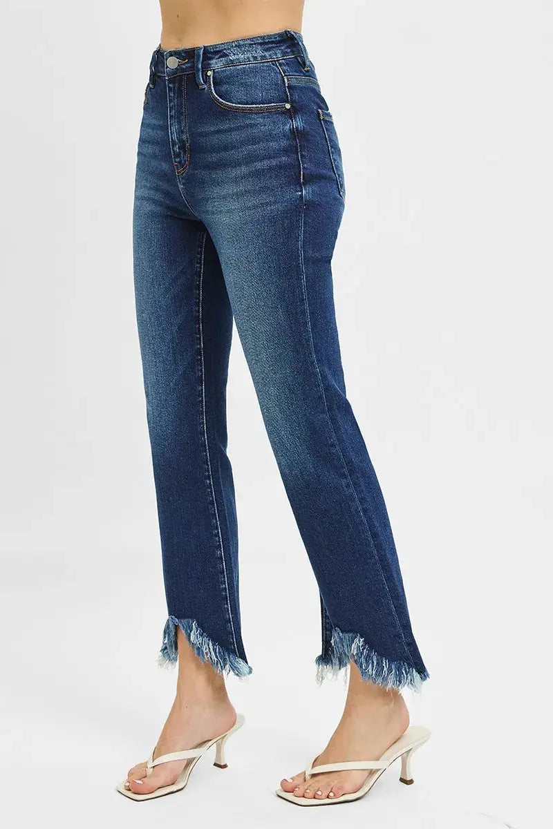 Full Size High Rise Crop Bootcut Fray Hem RISEN Jeans