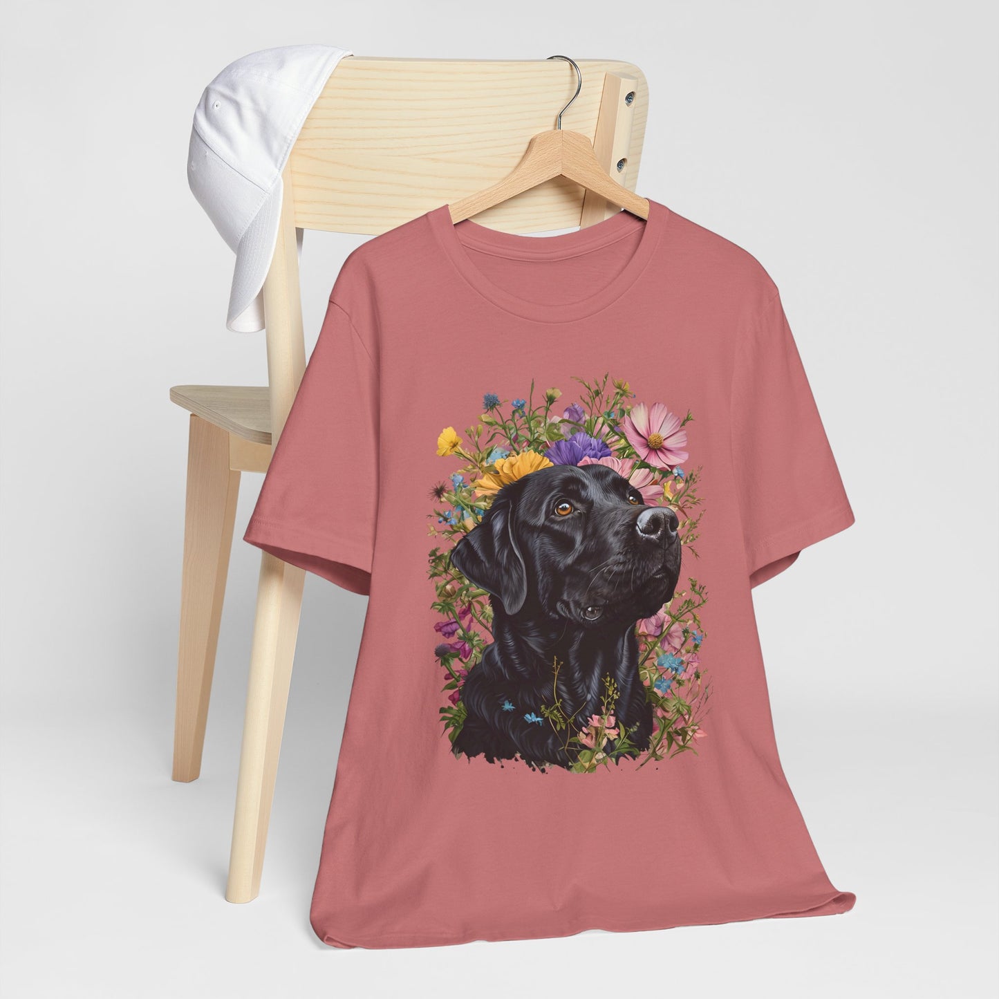 Black Lab Floral Short Sleeve Tee | Dog Lover Gift, Pet Memorial, Mother's Day Gift, Nature Lover Apparel, Casual Wear