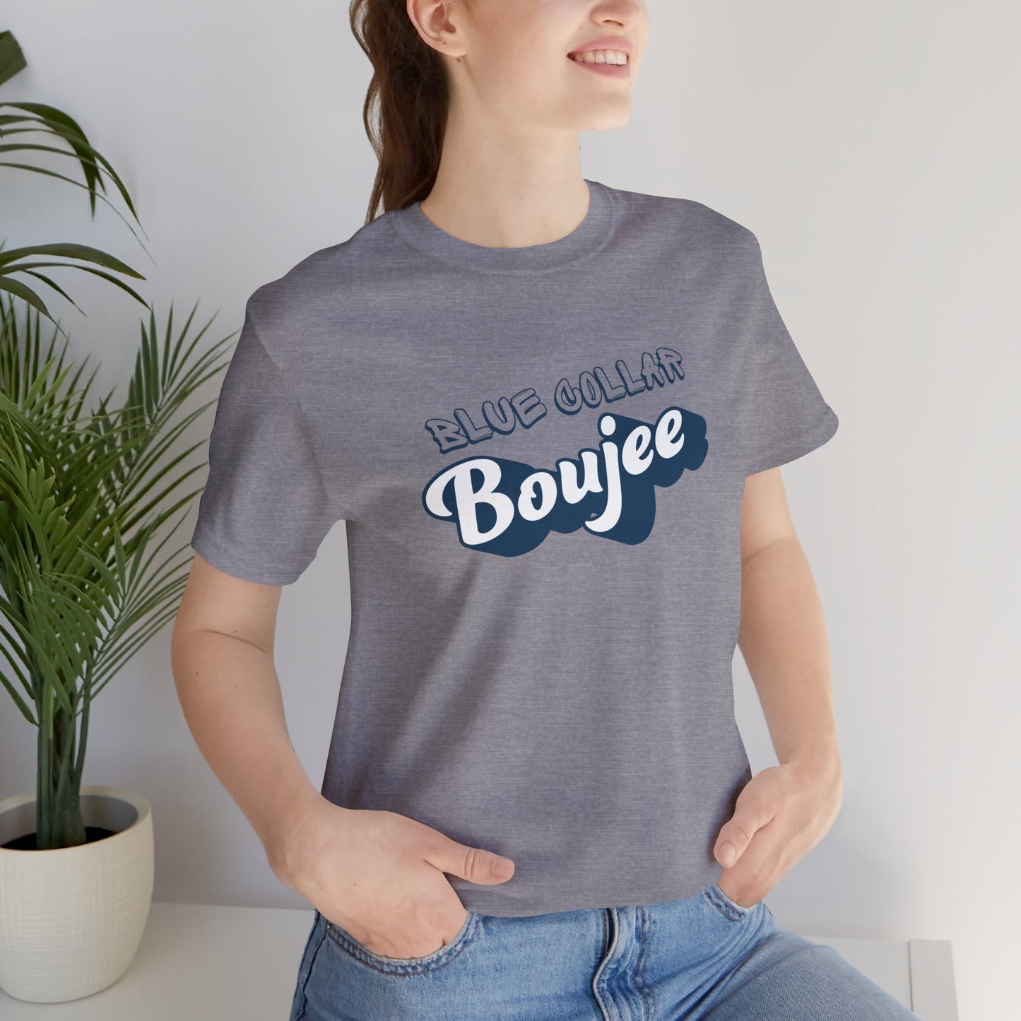 Boujee Blue Collar Unisex Tee, Trendy Graphic Shirt, Casual Wear, Gift for Him/Her, Fun Attire for Themed Parties