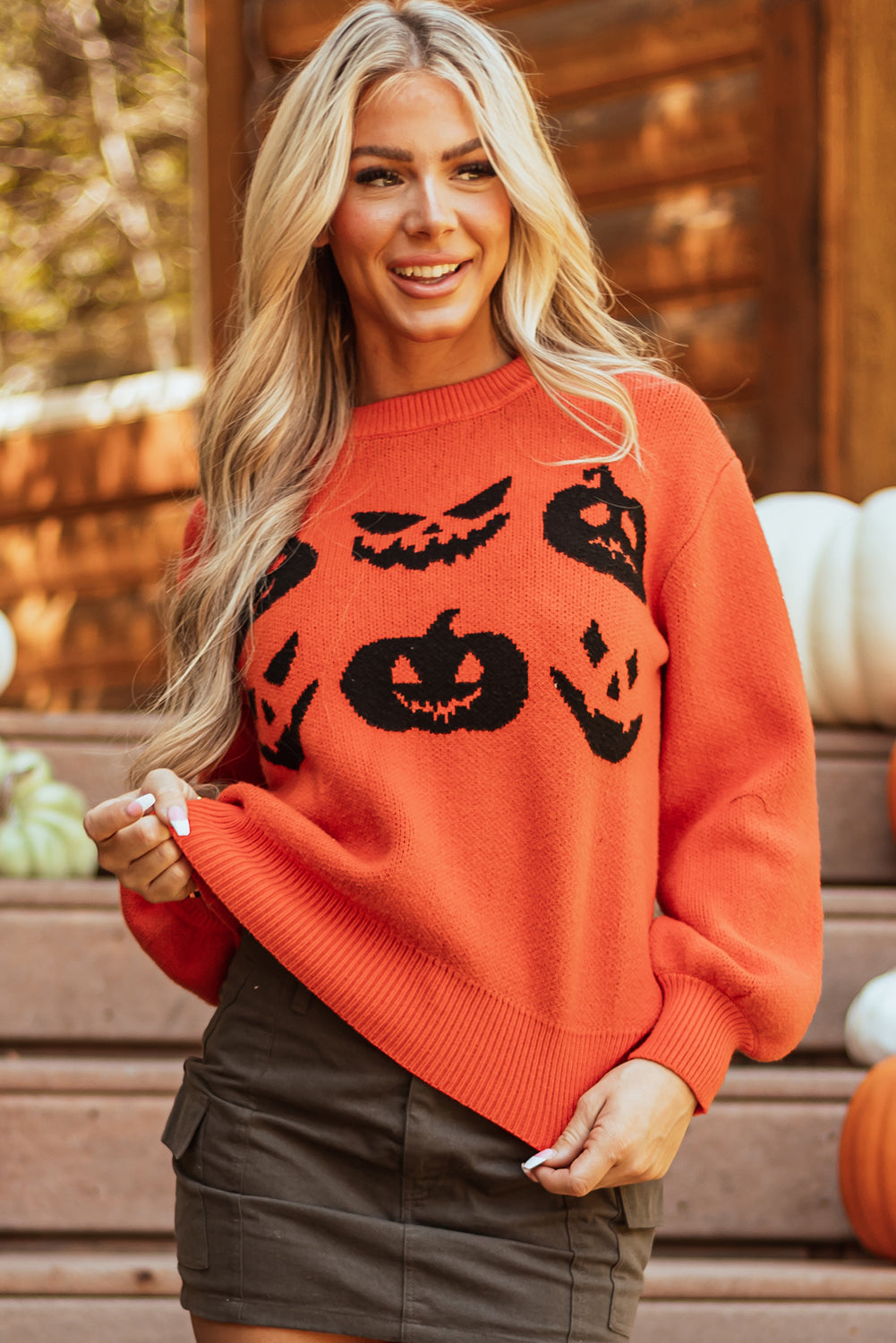Halloween Pumpkin Face Drop Shoulder Sweater