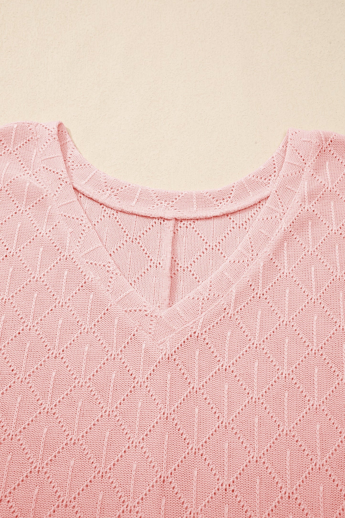 Plus Size Rhombus Pointelle Knit V-Neck Top