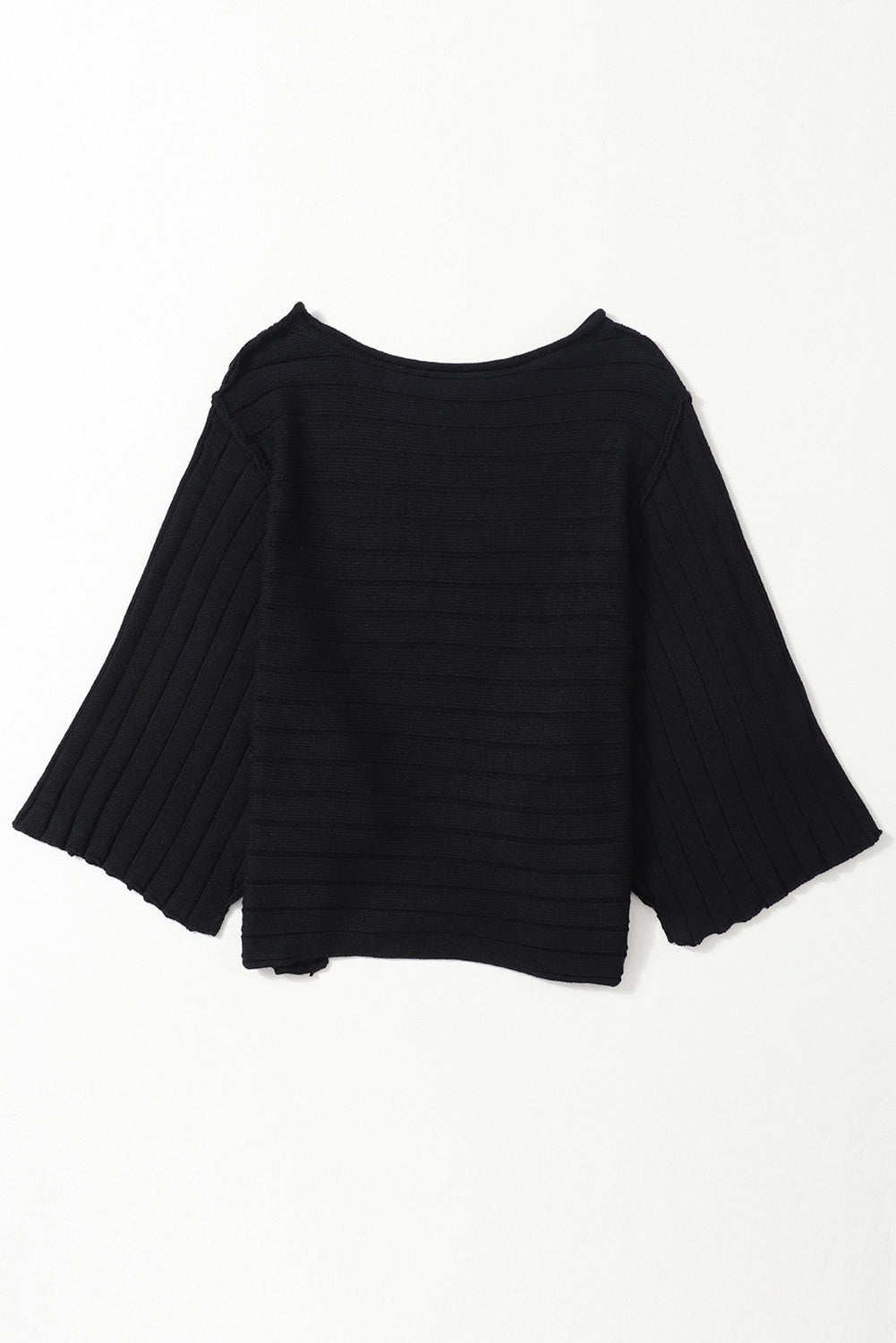 Ribbed Knit Reverse Seam 3/4 Sleeve Sweater