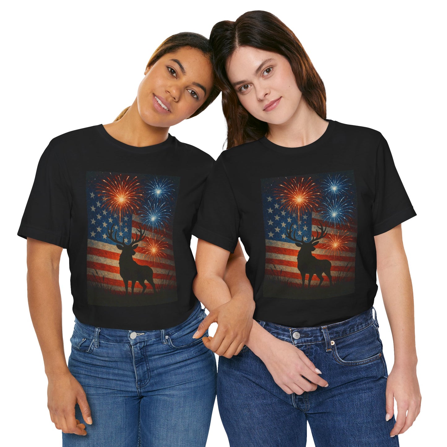 Patriotic Deer Tee, Unisex Short Sleeve Shirt, 4th of July Celebration, Independence Day Outfit, Casual Summer Wear, Americana Apparel