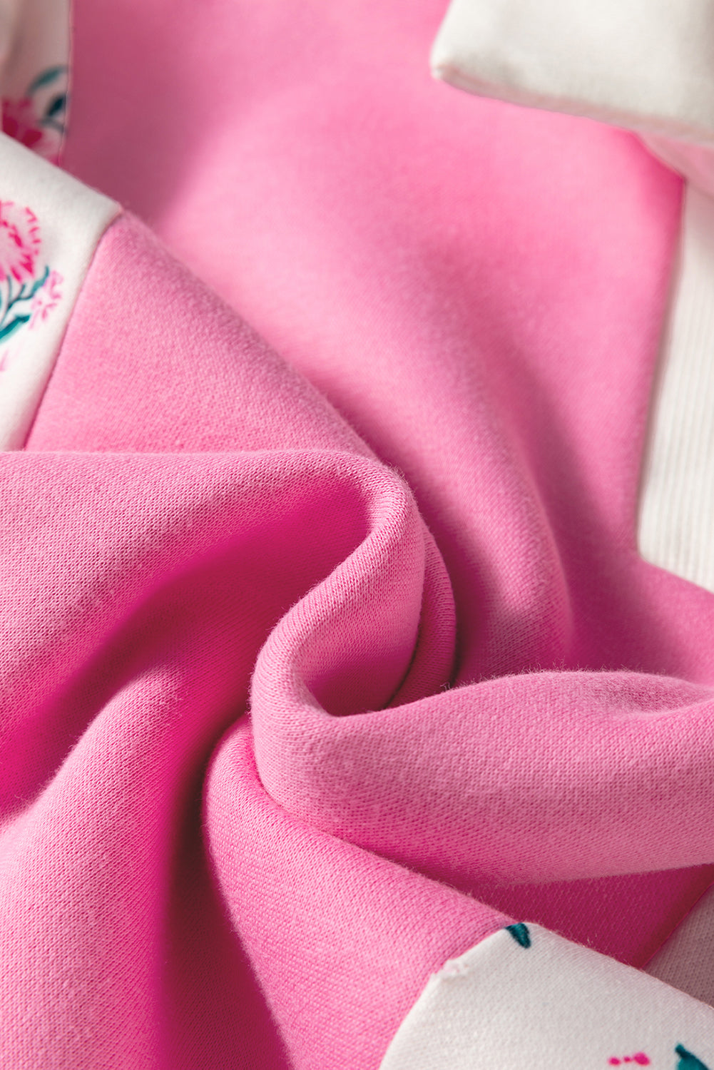 Floral Colorblock Patchwork Puff Sleeve Collared Top