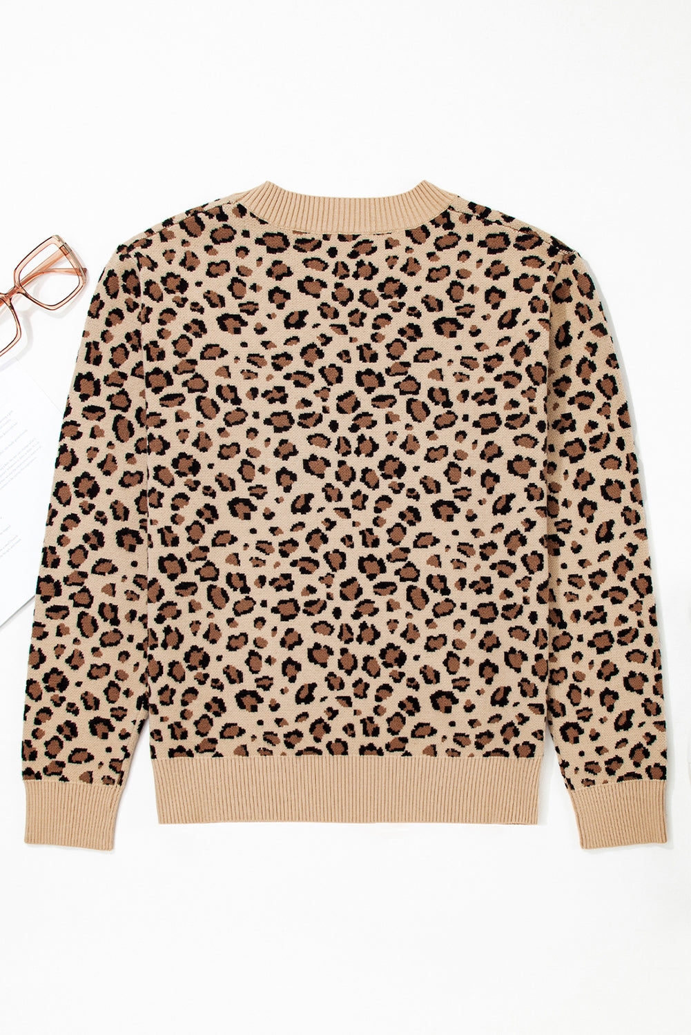 Leopard Contrast Trim Dolman Sleeve Sweater