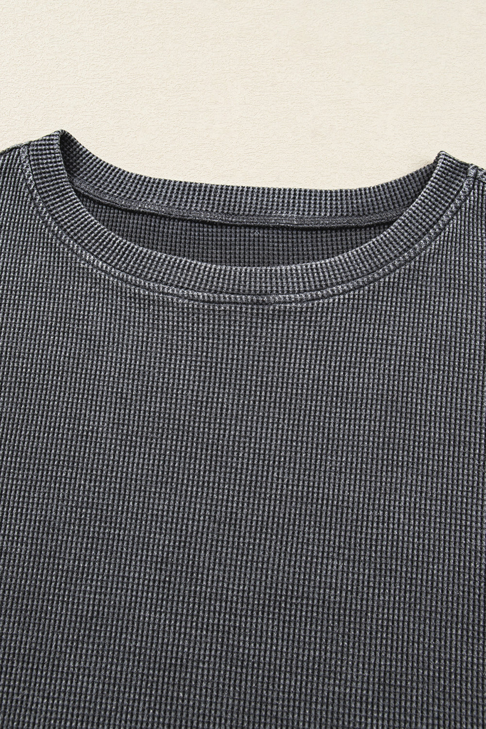 Waffle Knit Patchwork Long Sleeve Top