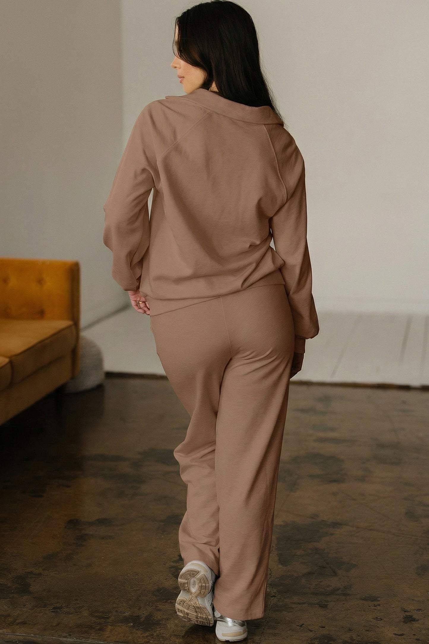 Solid V-Neck Pullover and Drawstring Sweatpants Set