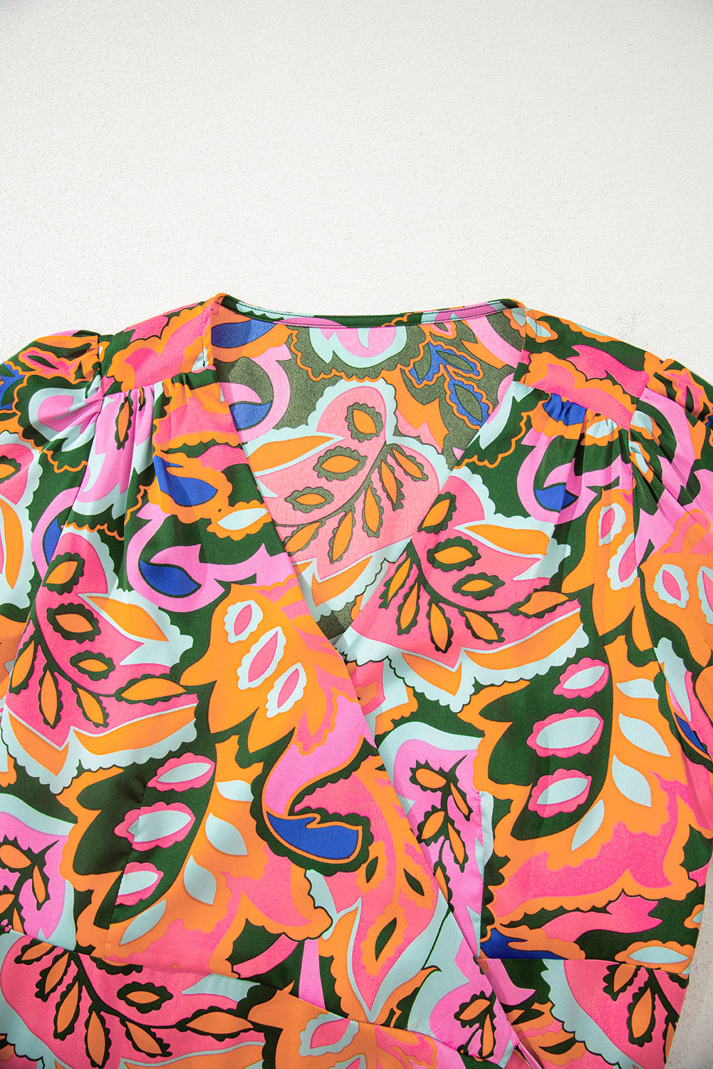 Tropical V-Neck Ruffle Asymmetric Slit Maxi Dress