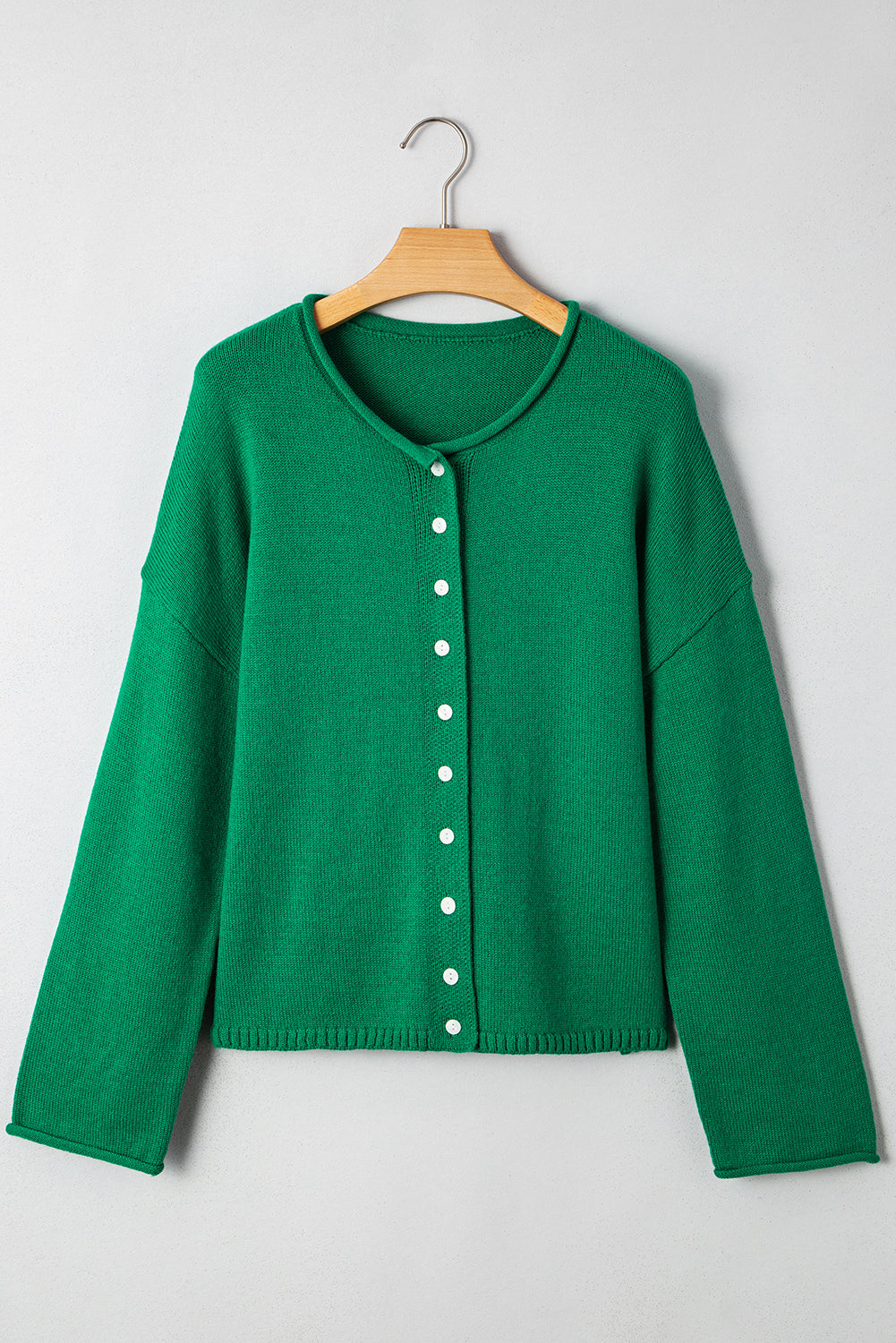 Solid Knit Button-Up Drop Shoulder Sweater Cardigan