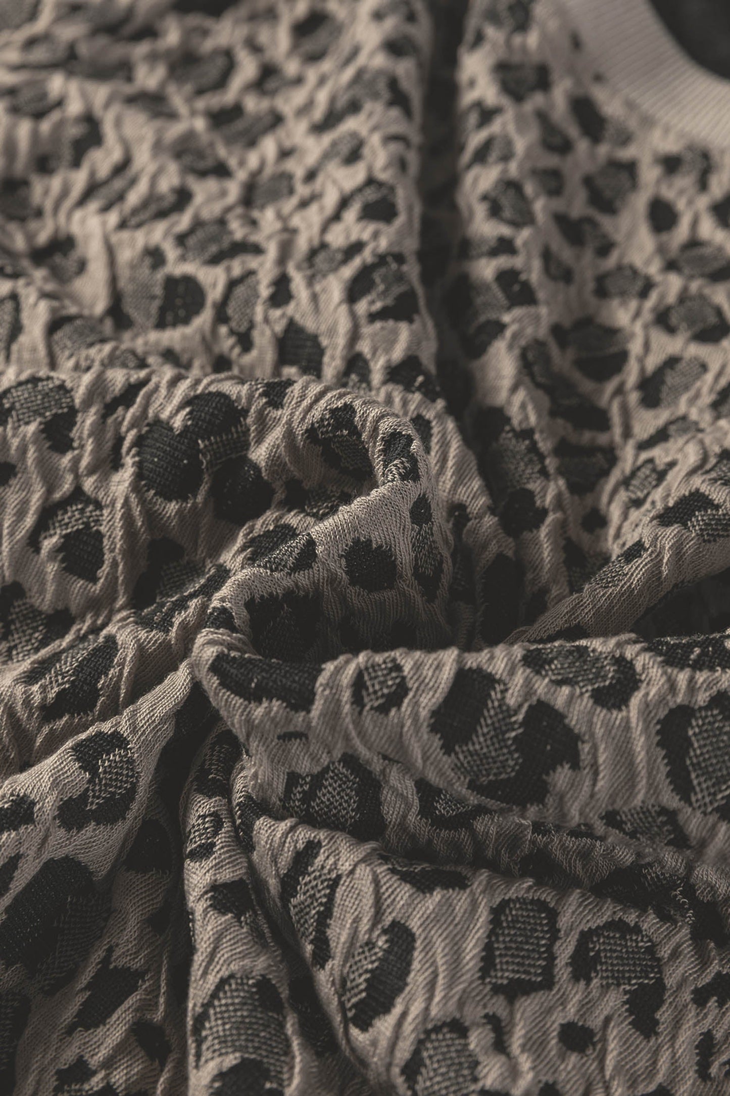 Leopard Textured Crewneck Short Sleeve Top