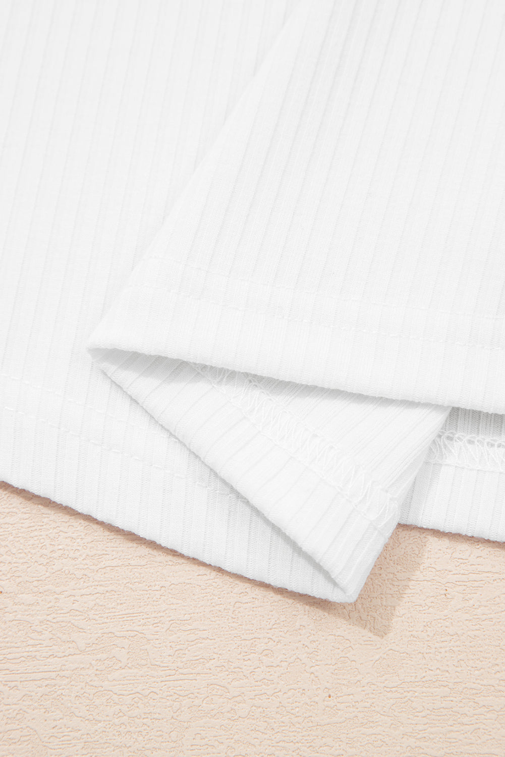 Solid Ribbed Knit Ruffle Short Sleeve T-Shirt