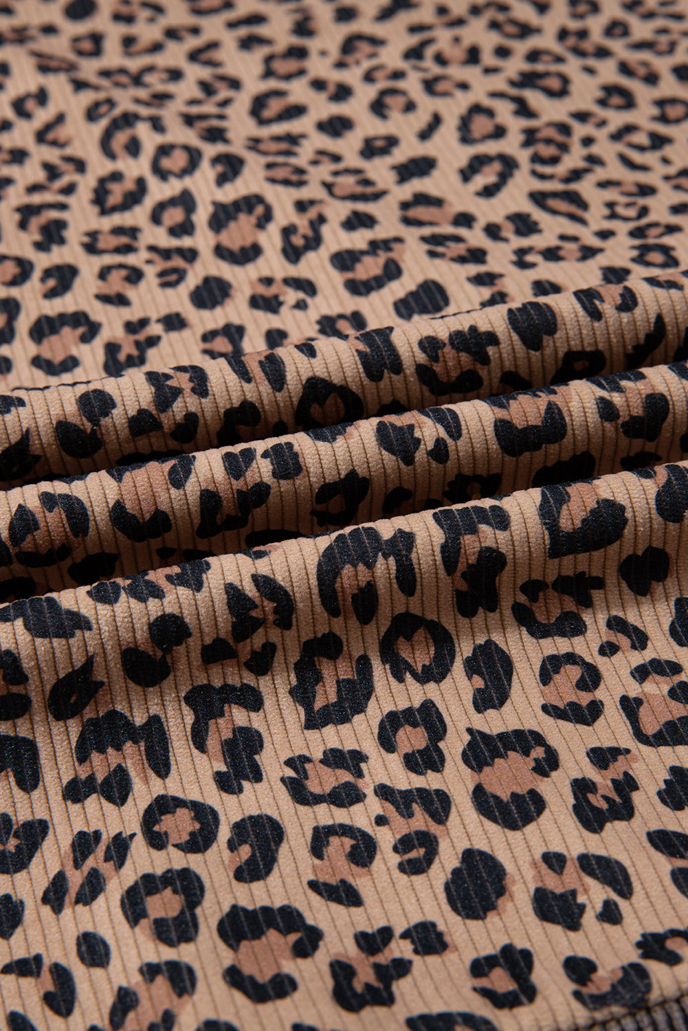 Leopard Ribbed Knit Contrast Half-Zip Hoodie