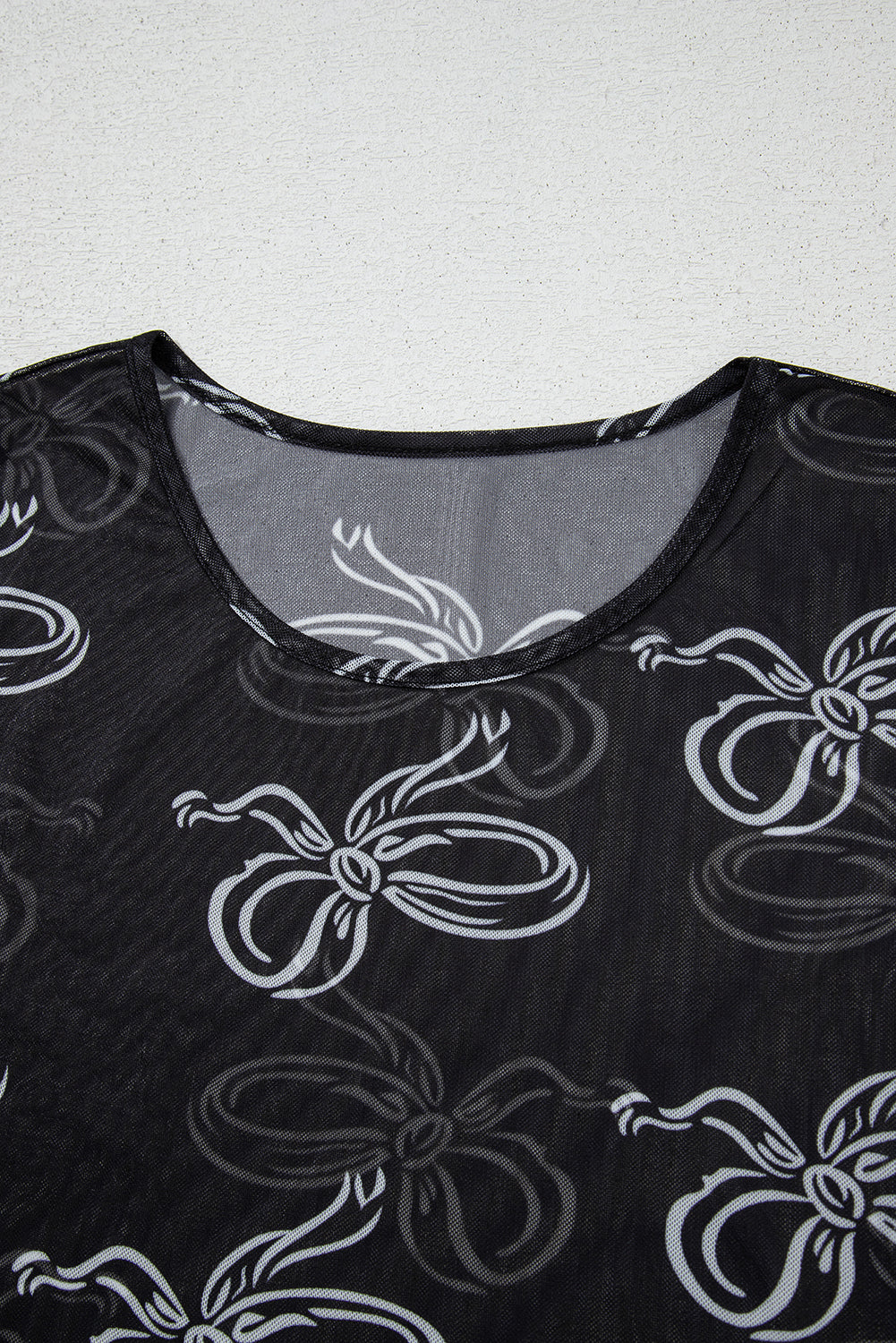 Bow Tie Mesh Long Sleeve Top