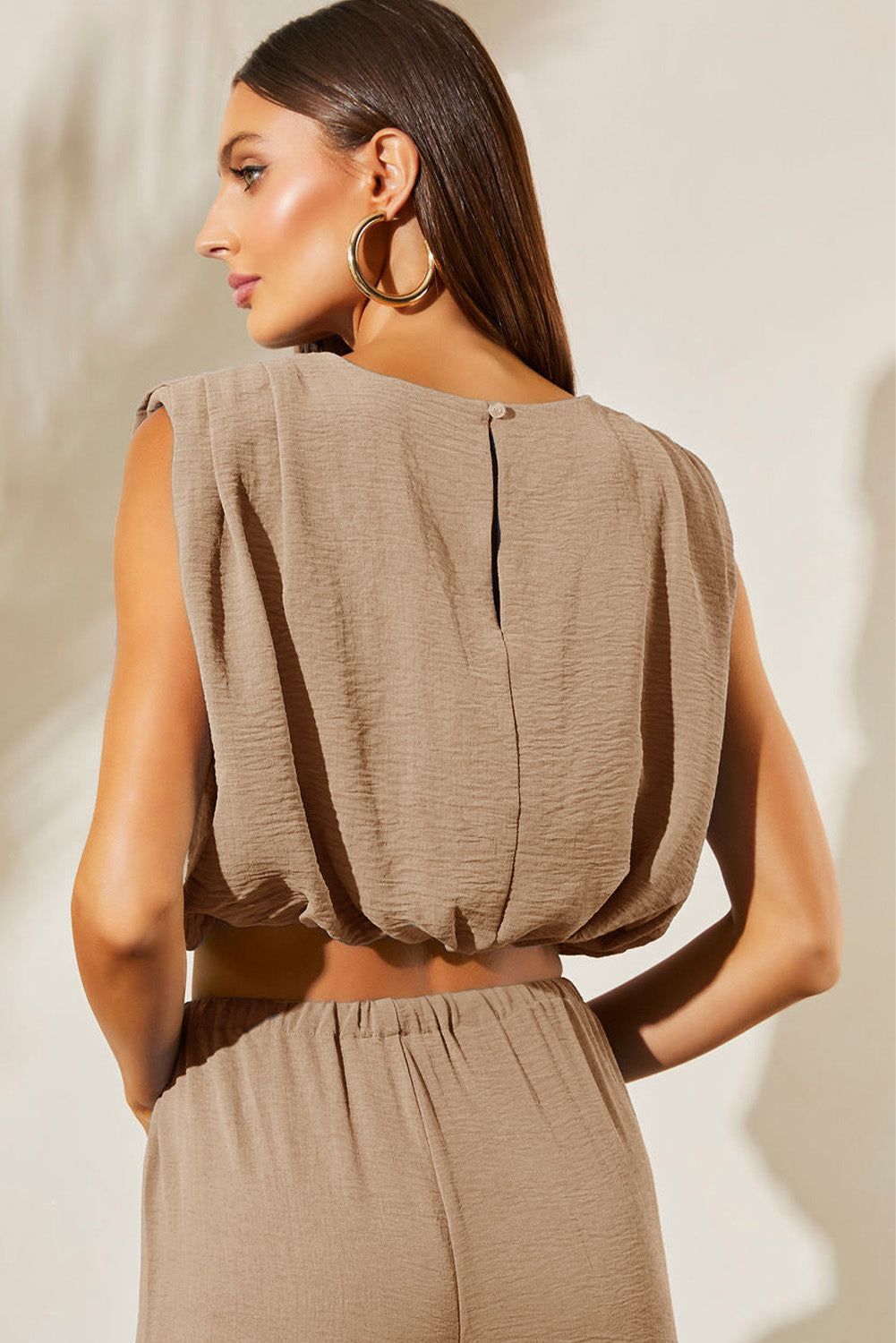 Solid Keyhole Puffy Tank and Pants Set