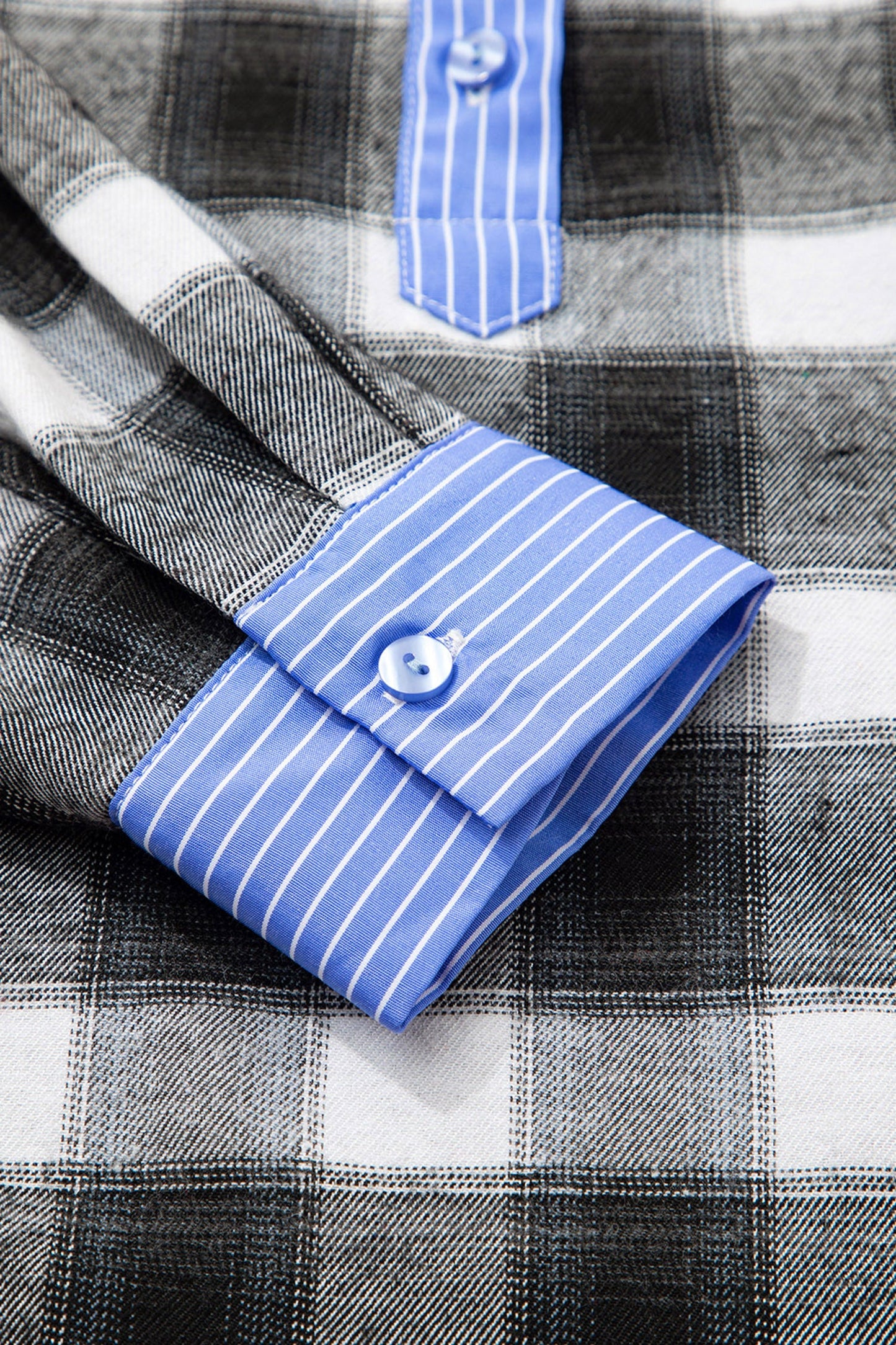 Plaid Contrast Stripe Edge Half-Placket Blouse