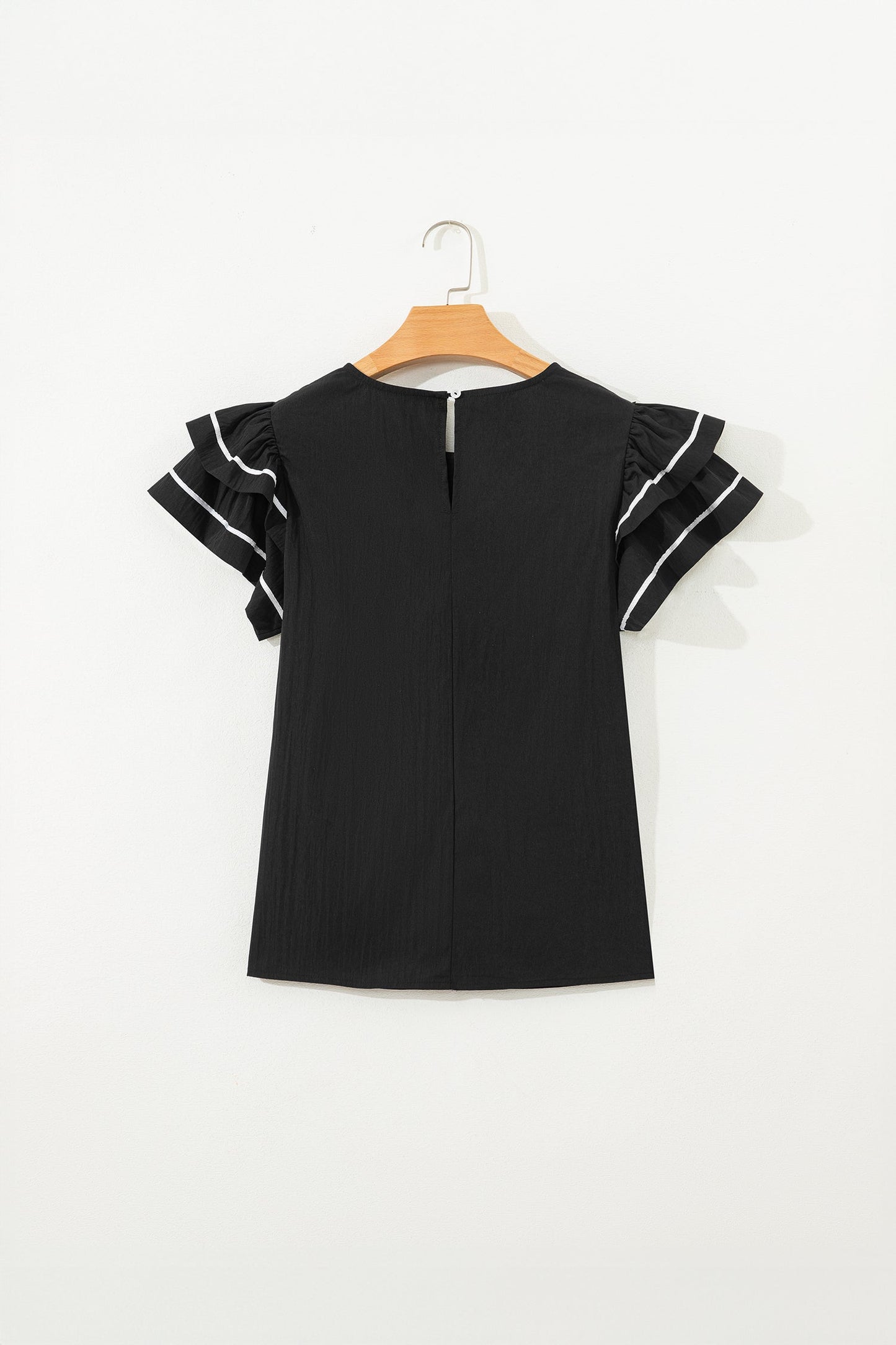 Contrast Trim Ruffle Short Sleeve Blouse