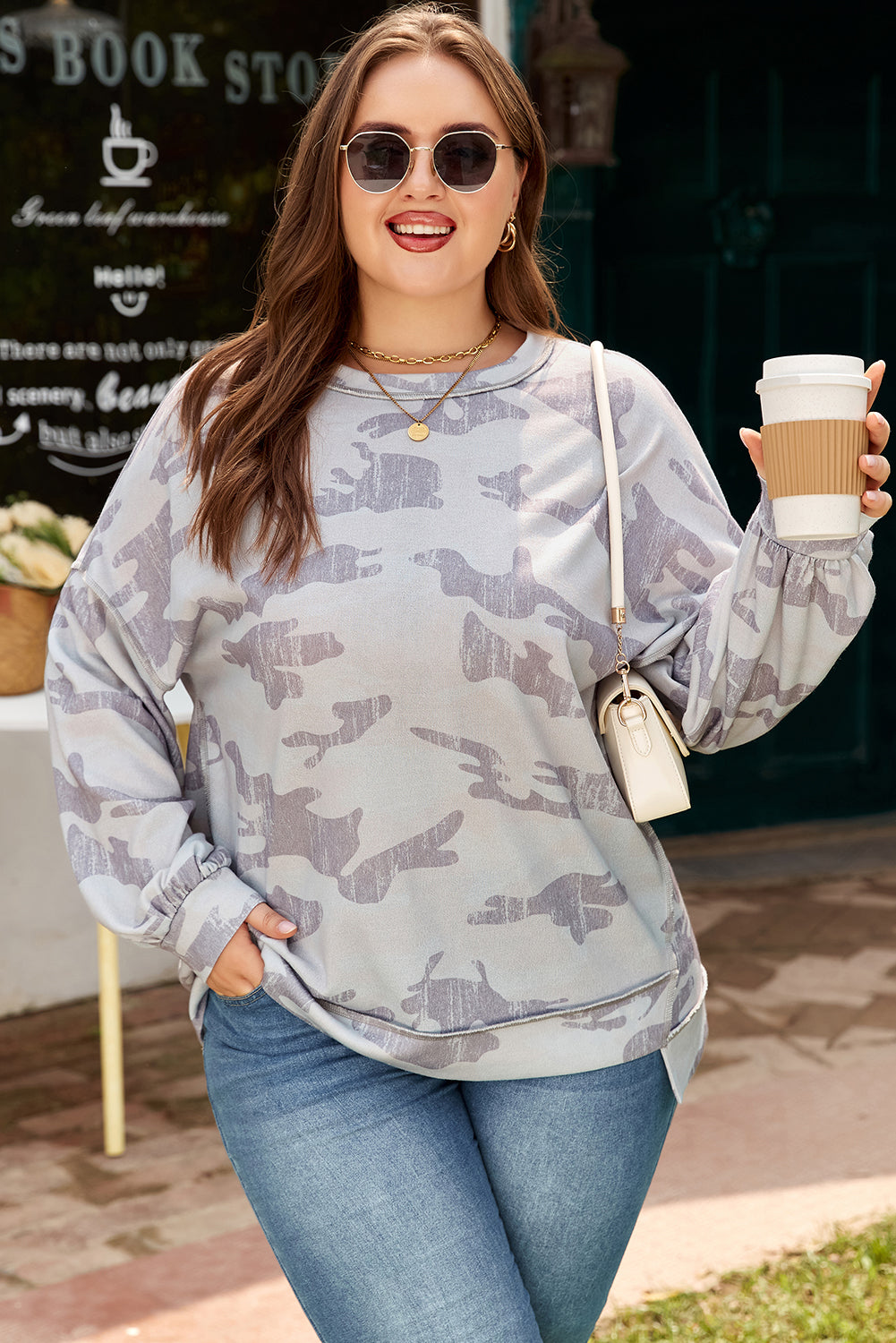 Plus Size Camouflage Crewneck Sweatshirt
