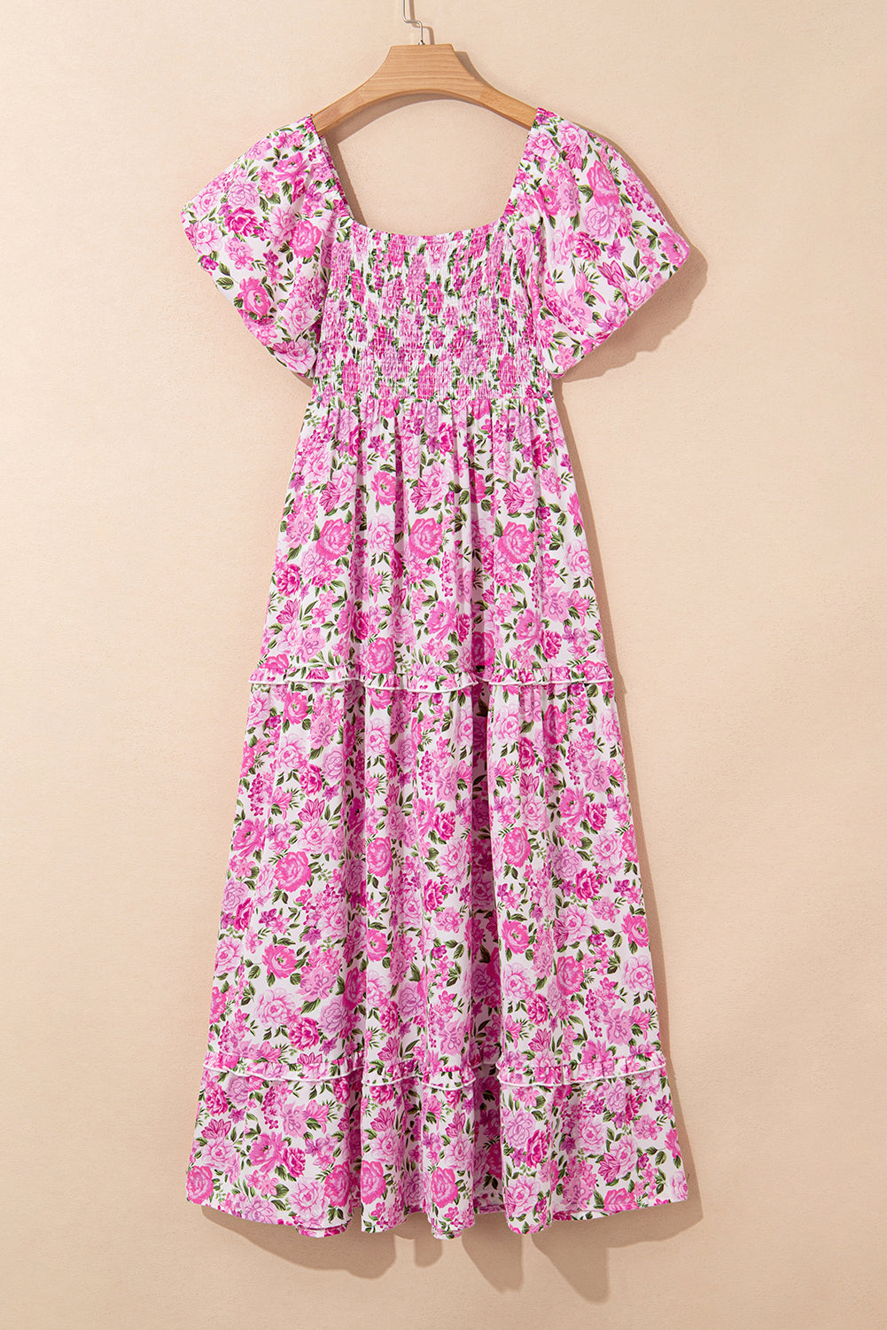 Dainty Floral Smocked Puff Sleeve Flowy Maxi Dress