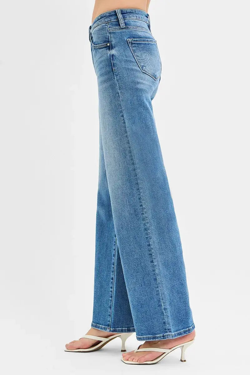 Full Size/Plus Size Low Rise Wide Leg RISEN Jeans