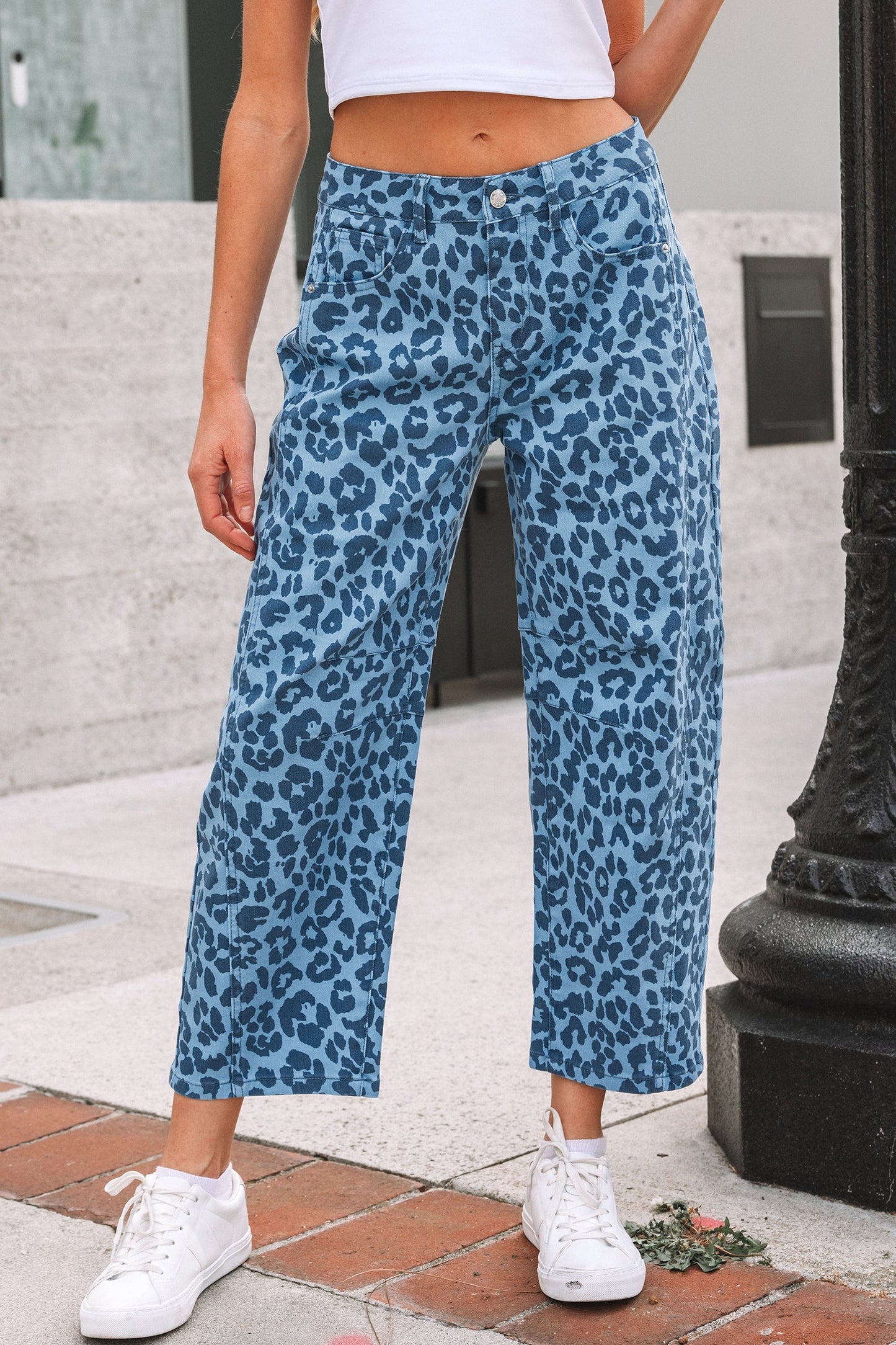 Leopard High Waist Straight Jeans