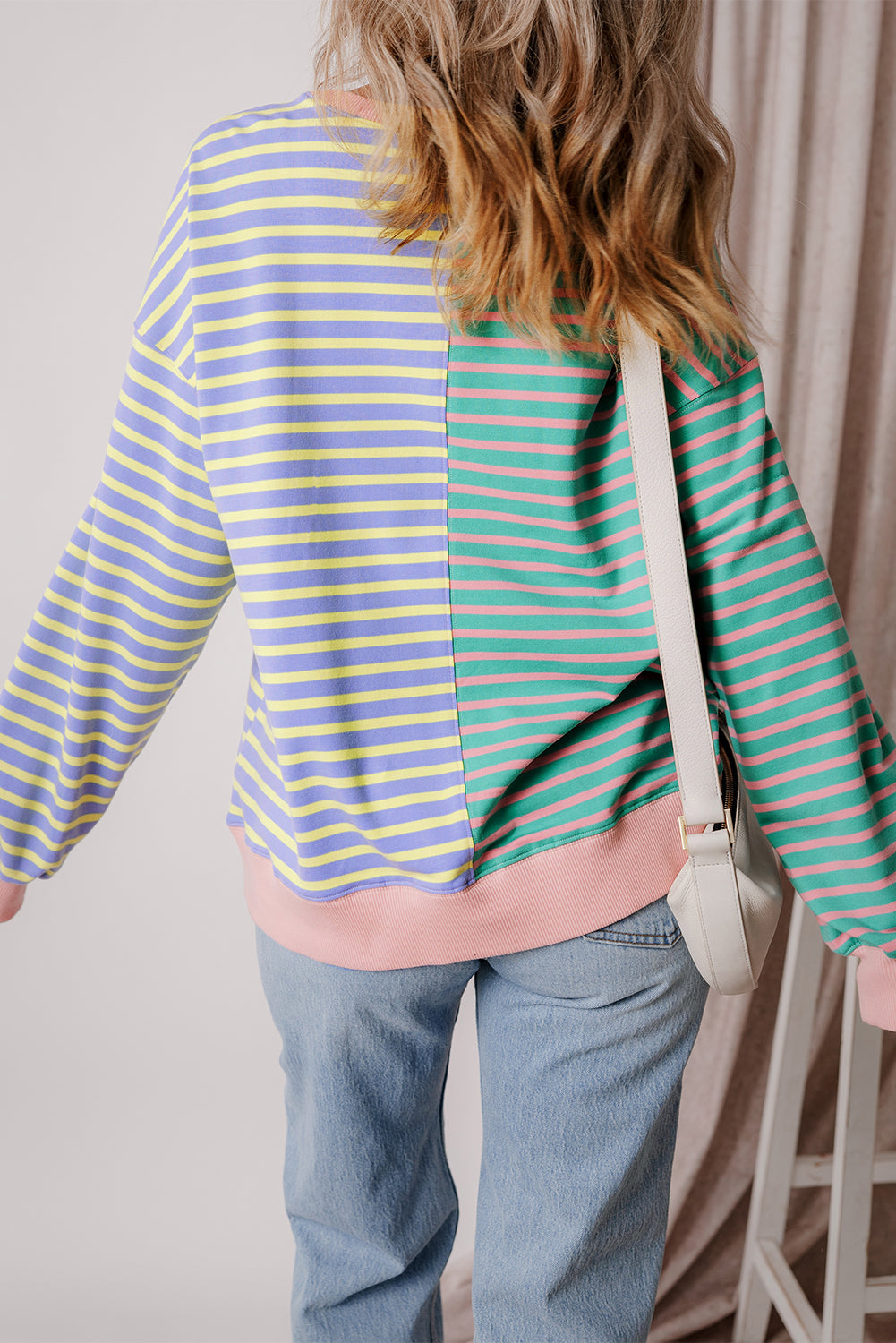 Stripe Colorblock Drop Shoulder Oversized Sweatshirt