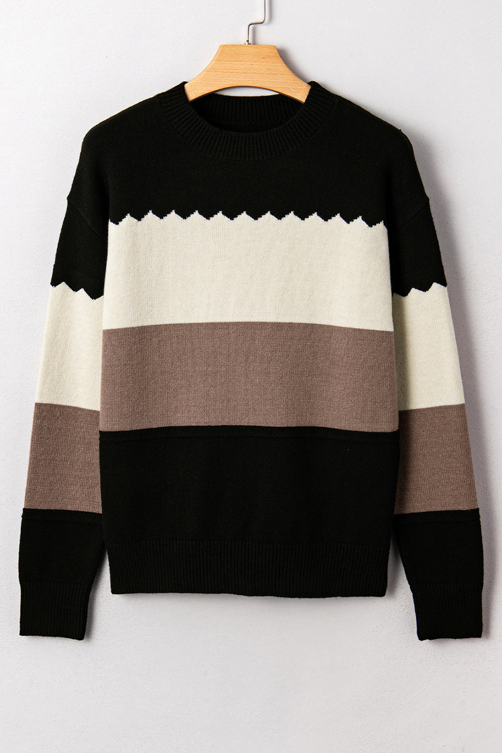 Colorblock Crew Neck Drop Shoulder Sweater