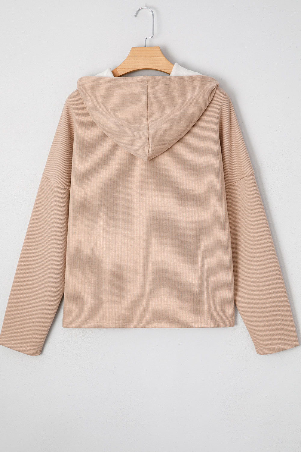 Ribbed Knit Leopard & Lace Drawstring Hoodie