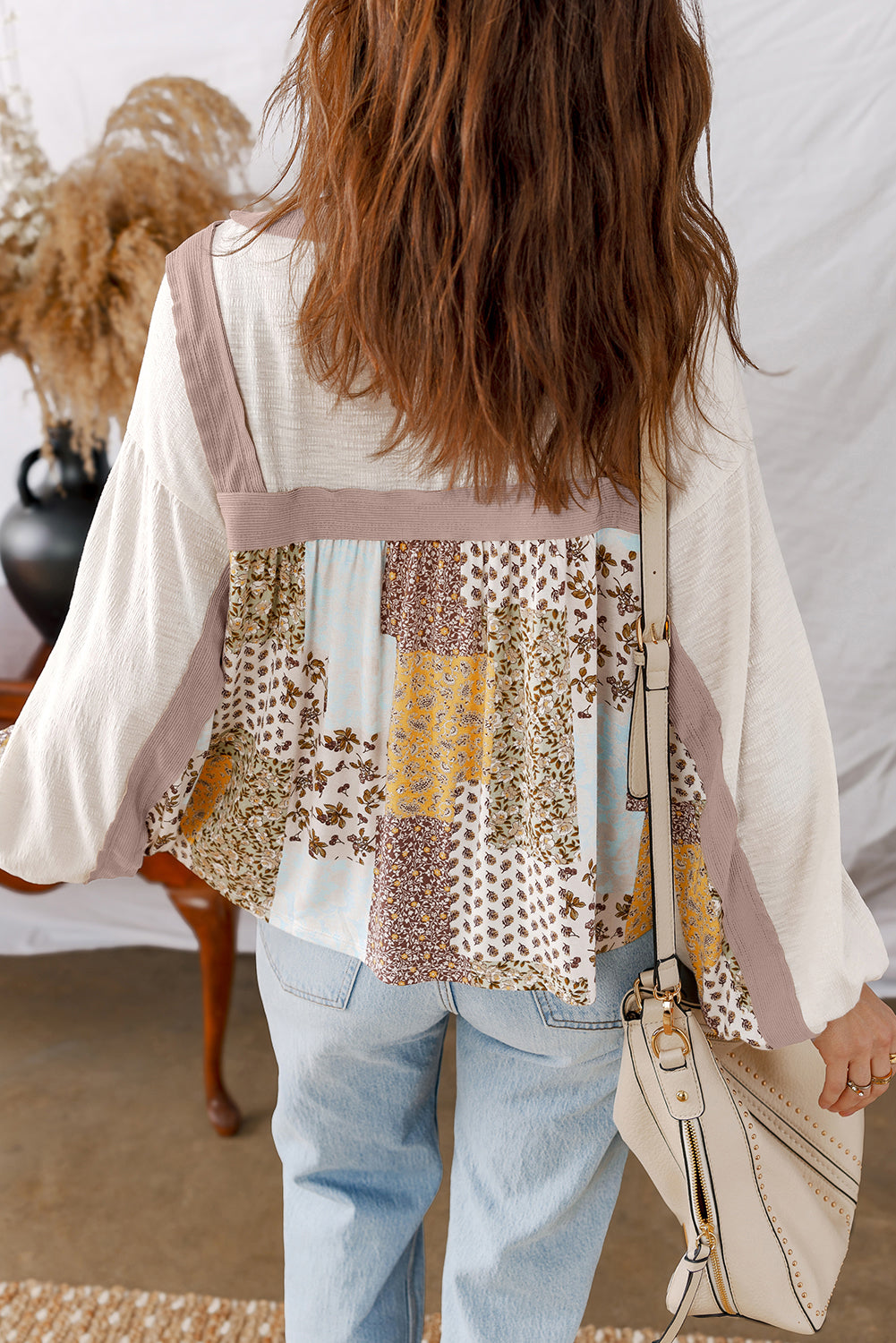 Floral Patchwork Long Sleeve Blouse