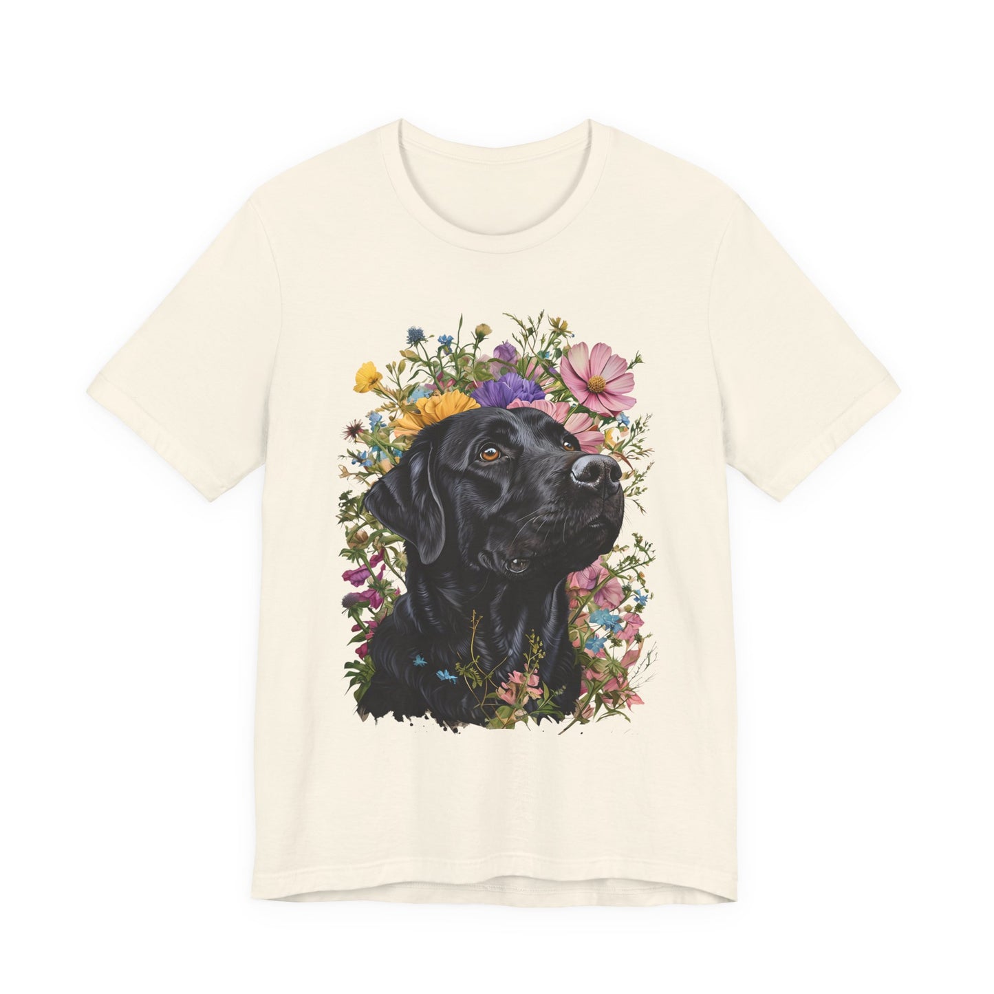 Black Lab Floral Short Sleeve Tee | Dog Lover Gift, Pet Memorial, Mother's Day Gift, Nature Lover Apparel, Casual Wear