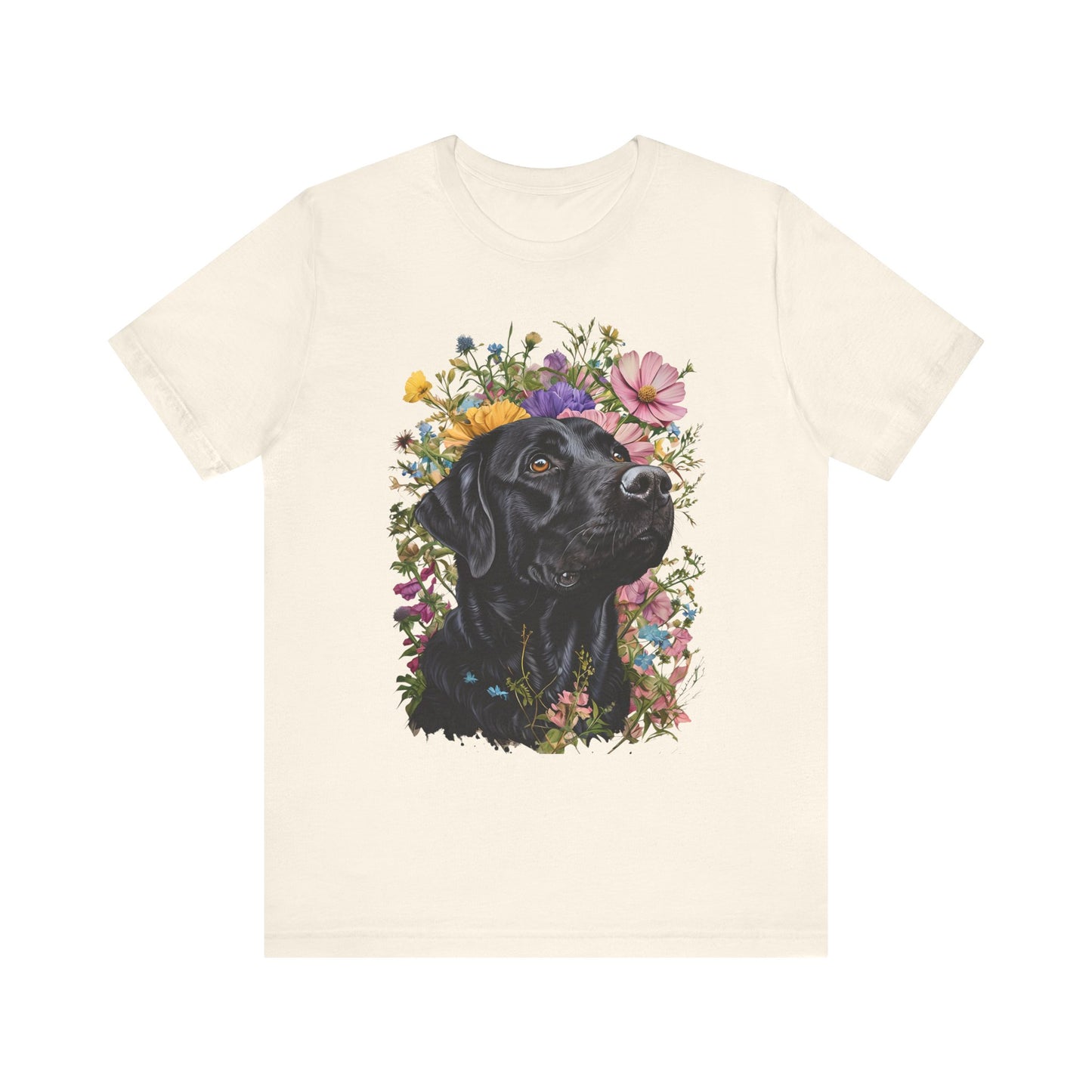 Black Lab Floral Short Sleeve Tee | Dog Lover Gift, Pet Memorial, Mother's Day Gift, Nature Lover Apparel, Casual Wear