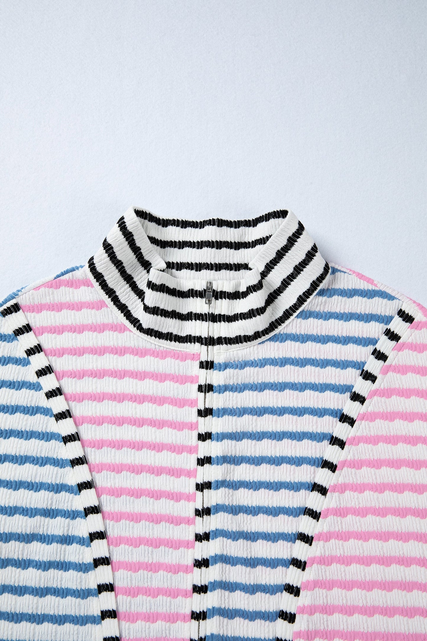 Stripe Colorblock Patchwork Half-Zip Long Sleeve Top