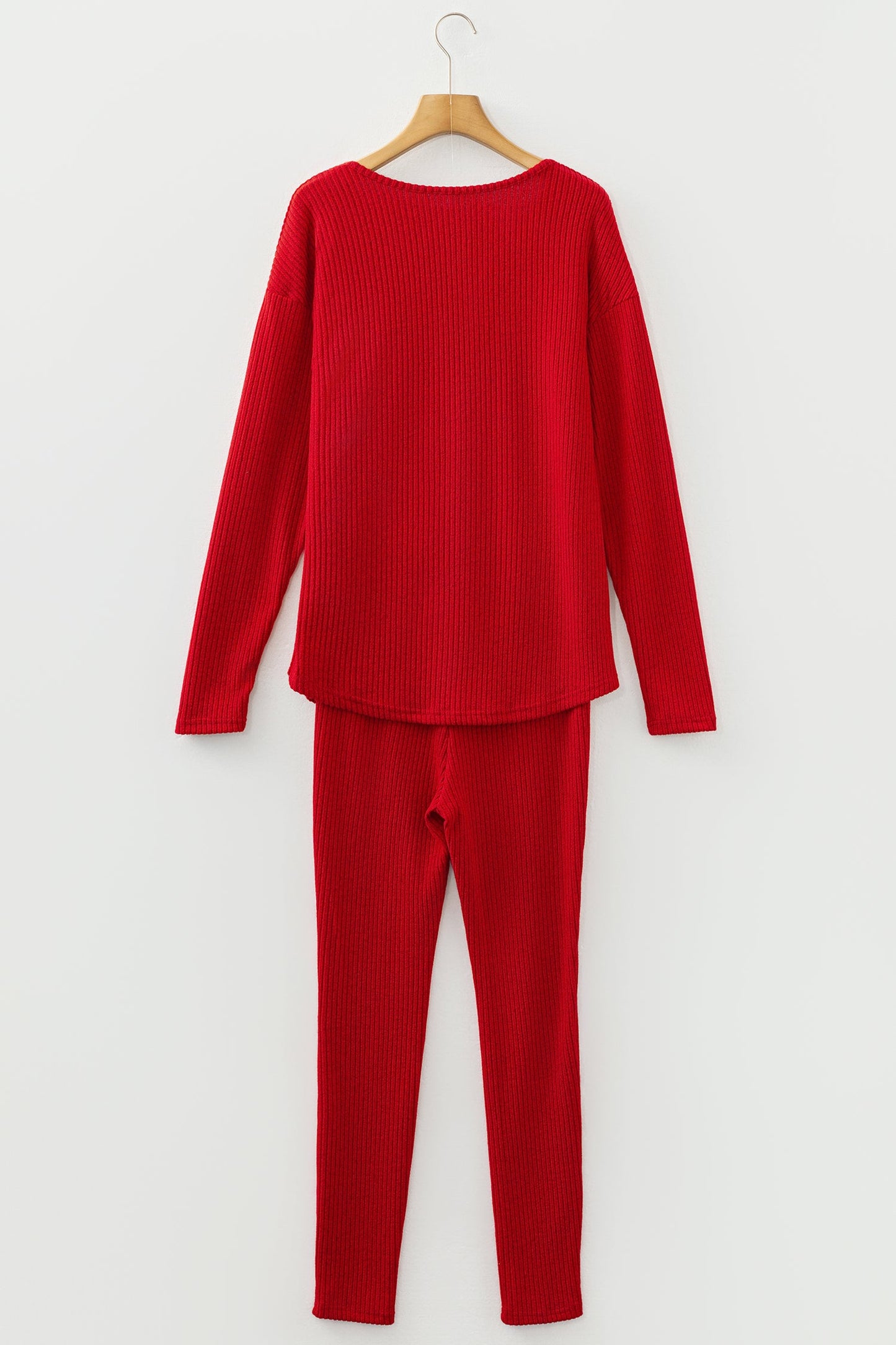 Ribbed Knit Long Sleeve Top and Leggings Set