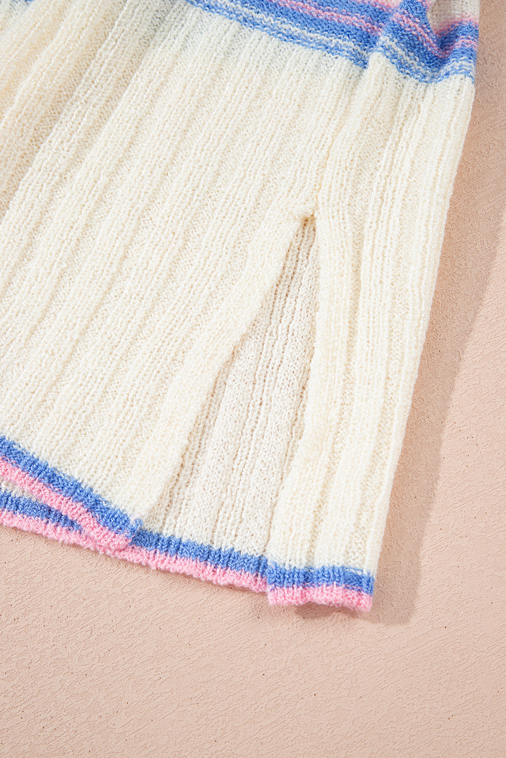 Stripe Ribbed Dolman Sleeve V-Neck Sweater