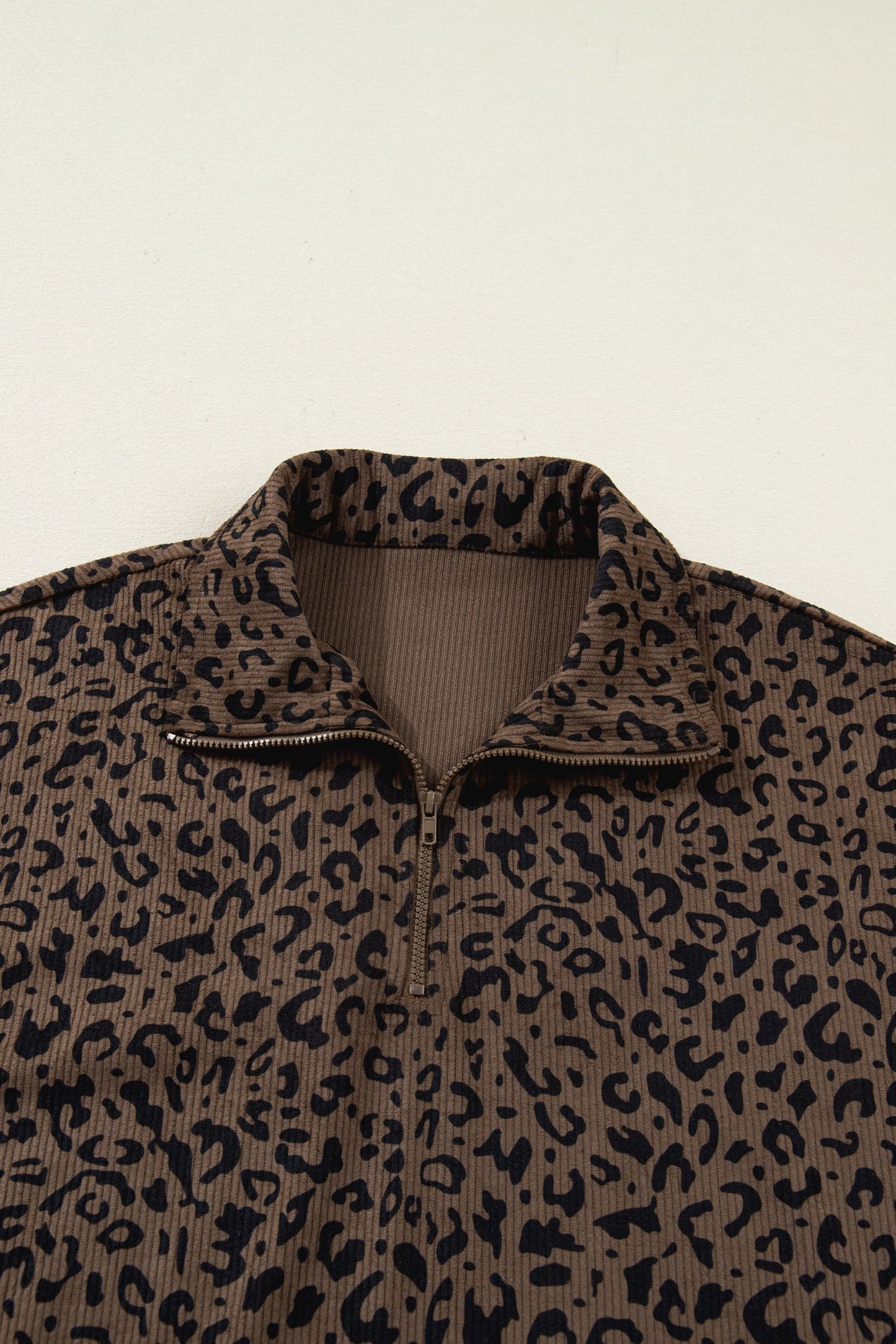 Leopard Corduroy Quarter-Zip Sweatshirt