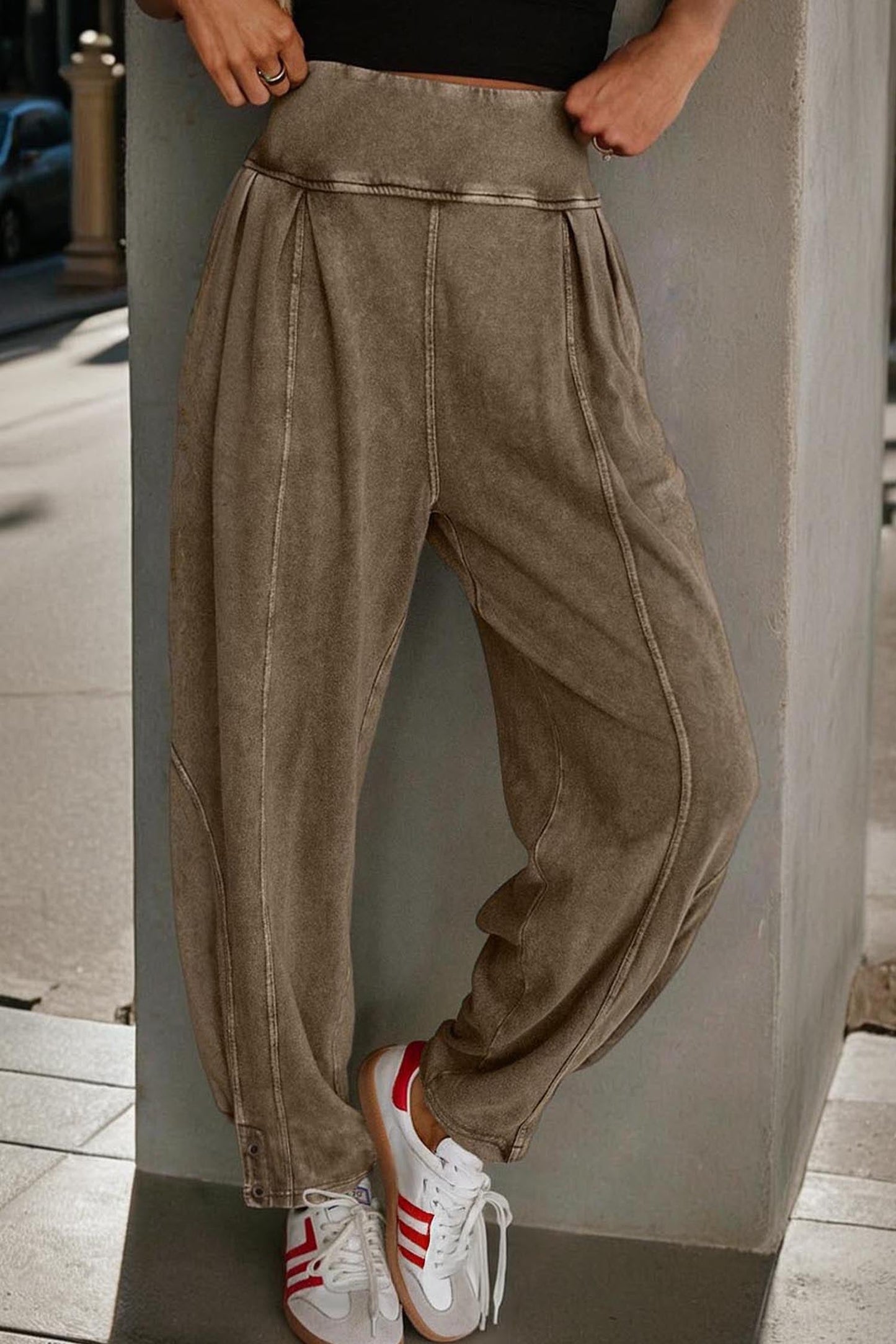 Solid Mineral Wash Jogger Style Pants
