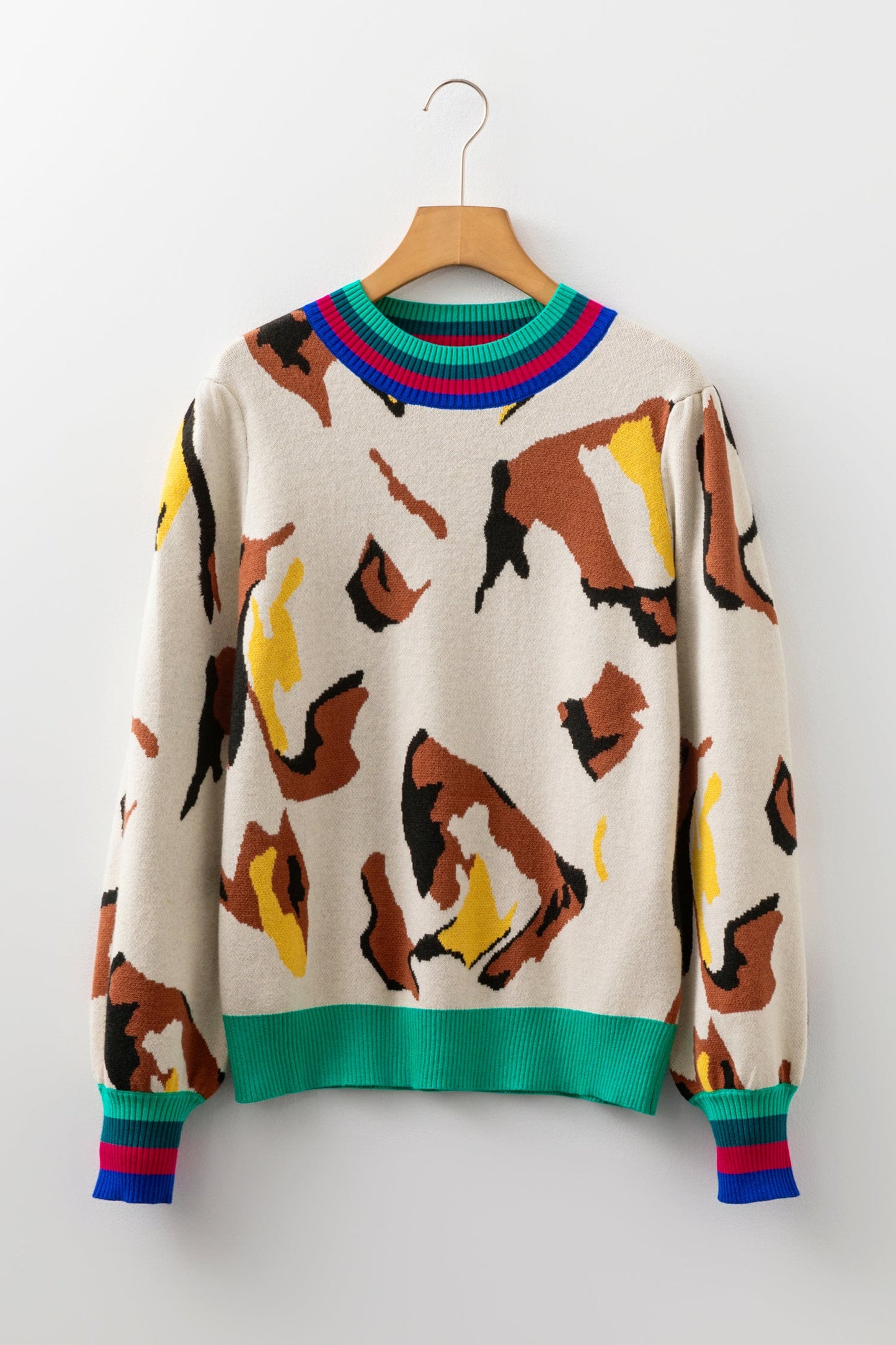 Colorblock Stripe Contrast Ribbed Knit Sweater