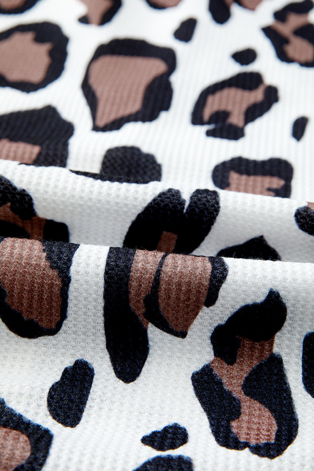 Leopard Waffle Knit Patchwork Zip Up Hoodie