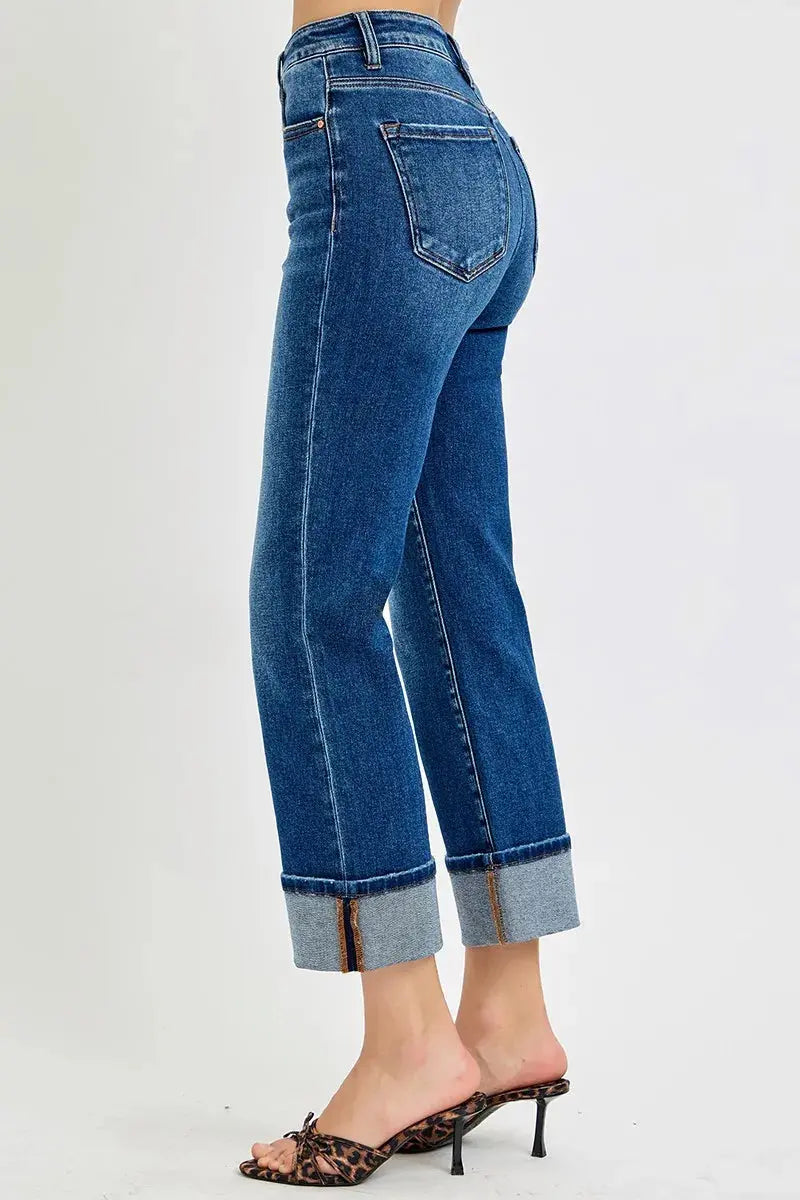 Full/Plus Size High Rise Ankle Straight Cuffed RISEN Jeans