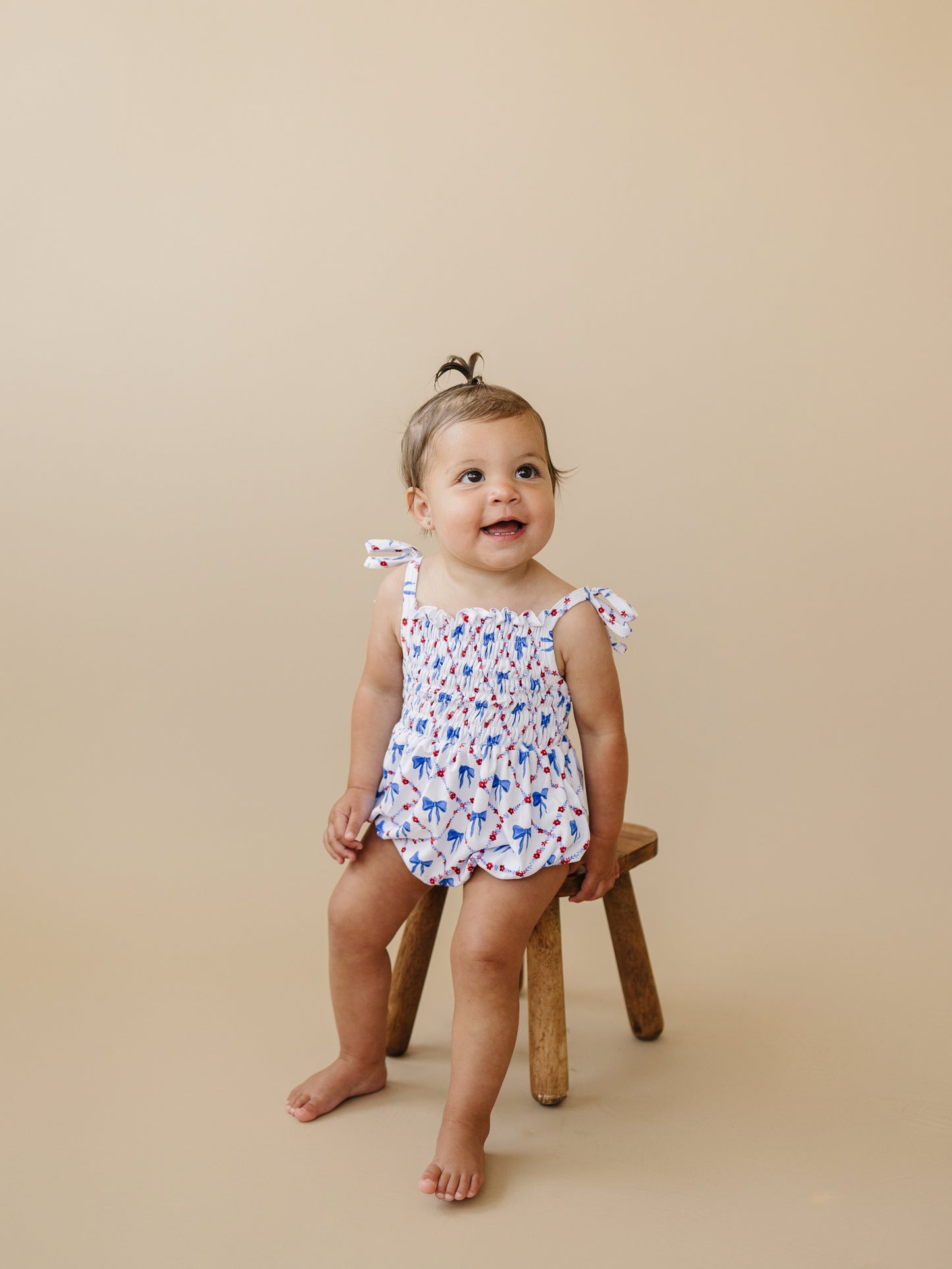 Smocked Red, White and Bows Bamboo Bubble Romper