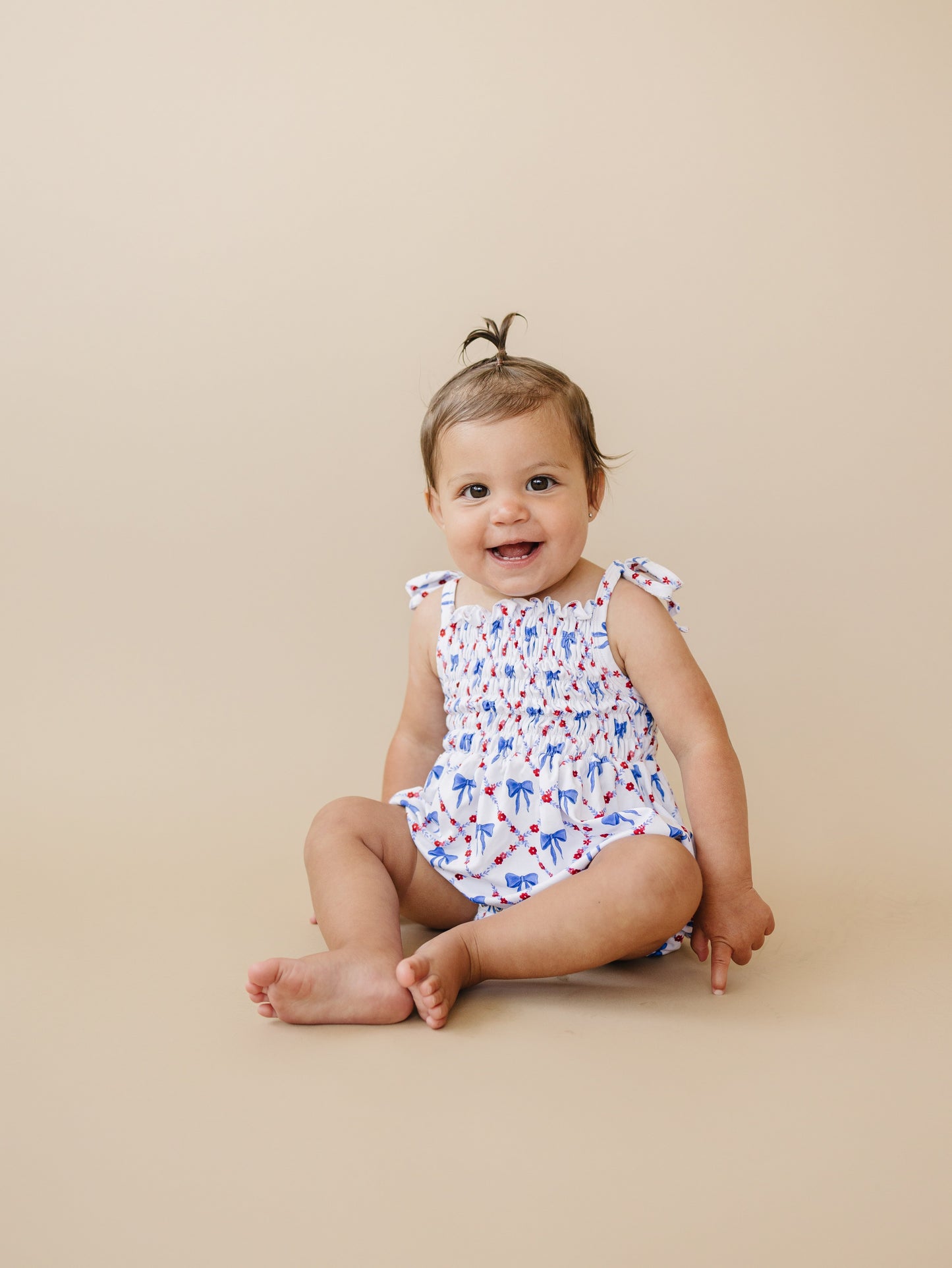 Smocked Red, White and Bows Bamboo Bubble Romper