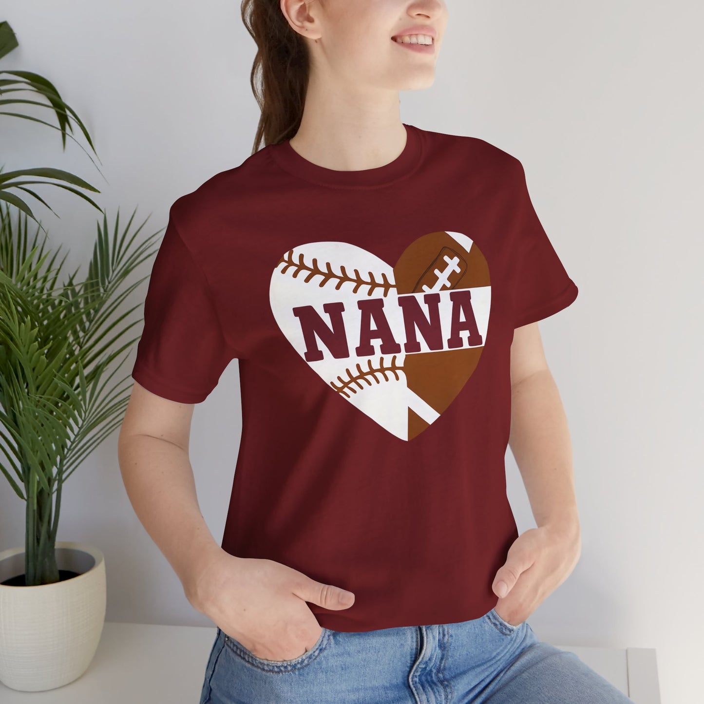 Baseball and Football Heart Tee for Grandma, Unisex Jersey Short Sleeve Shirt, Nana Gift, Sports Fan T-Shirt, Mother's Day Apparel