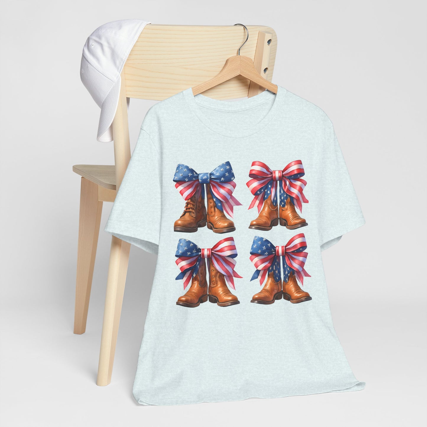 T-Shirt American Cowboy Boot with American Flags Patriotic Tee